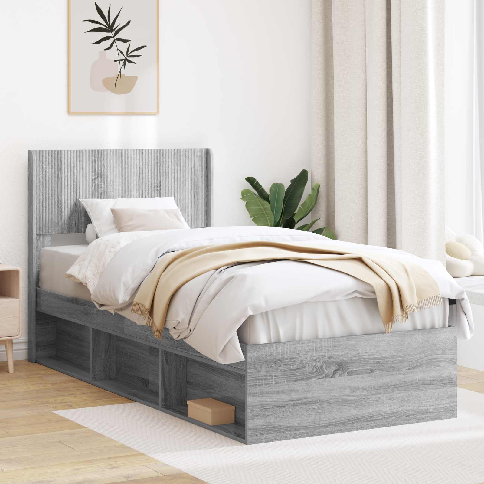 vidaXL Bedframe met opbergruimte en hoofdbord Wit 200 x 200 cm