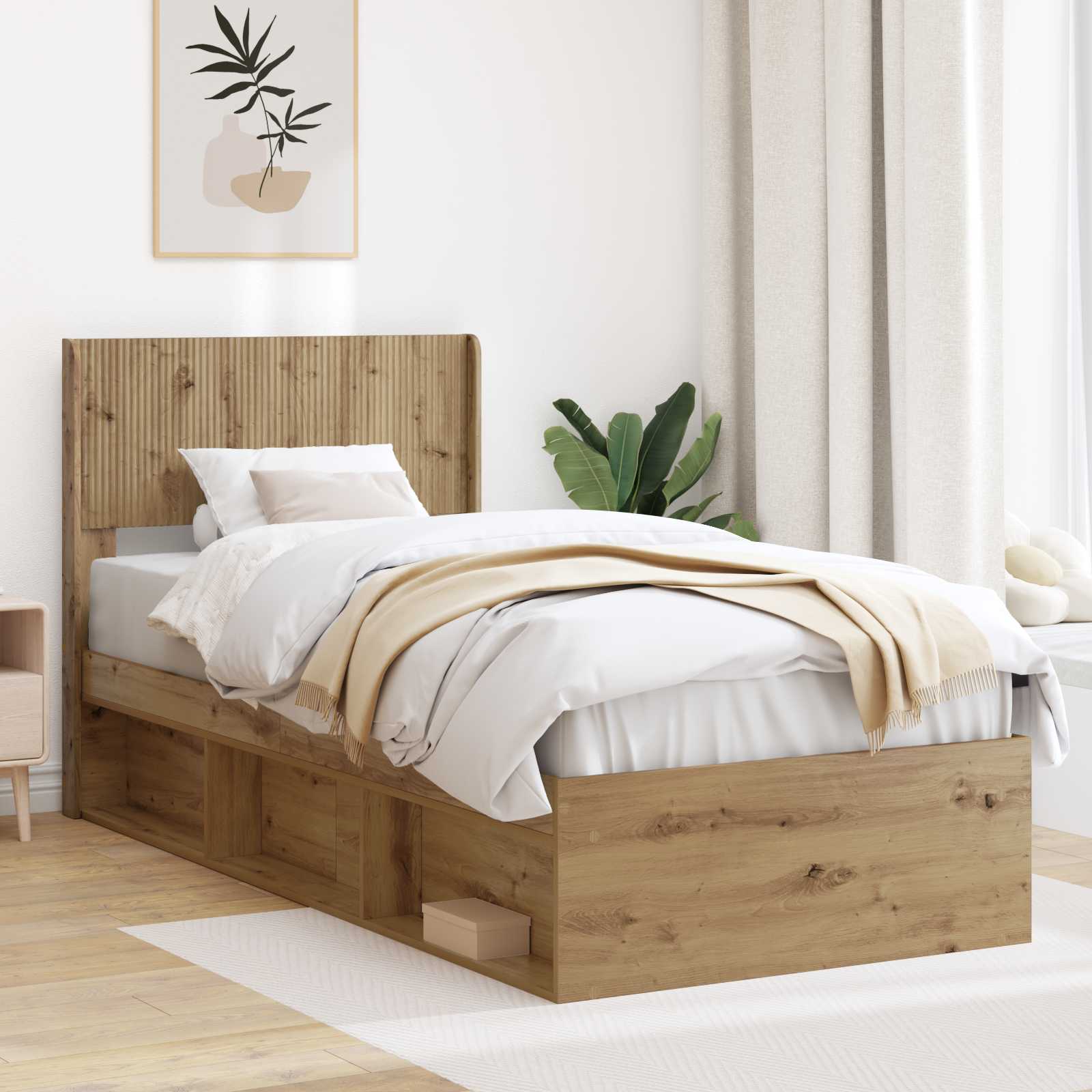vidaXL Bedframe met opbergruimte en hoofdbord Wit 200 x 200 cm