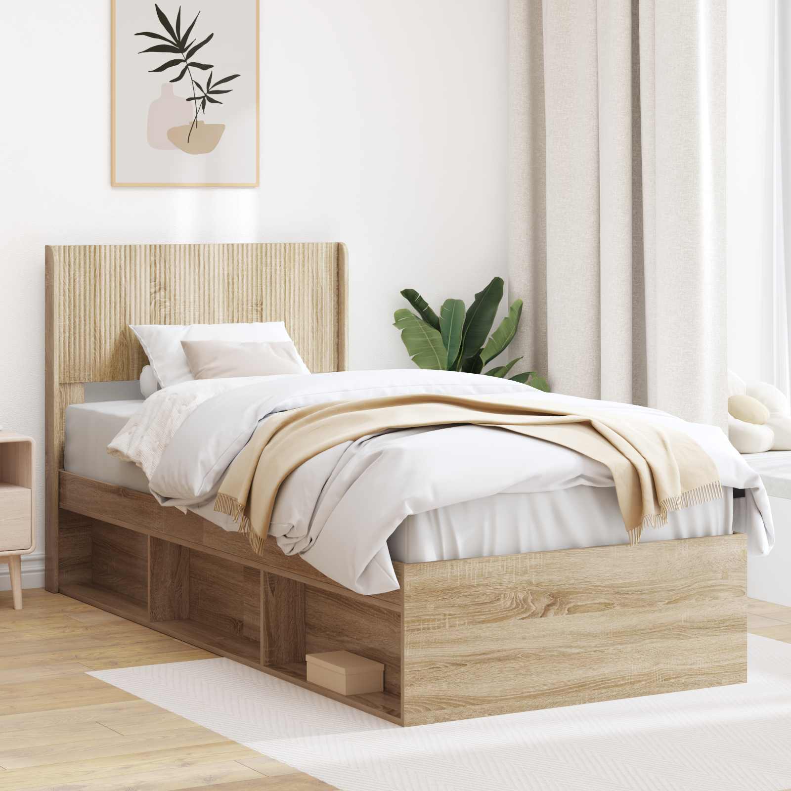 vidaXL Bedframe met opbergruimte en hoofdbord Wit 200 x 200 cm