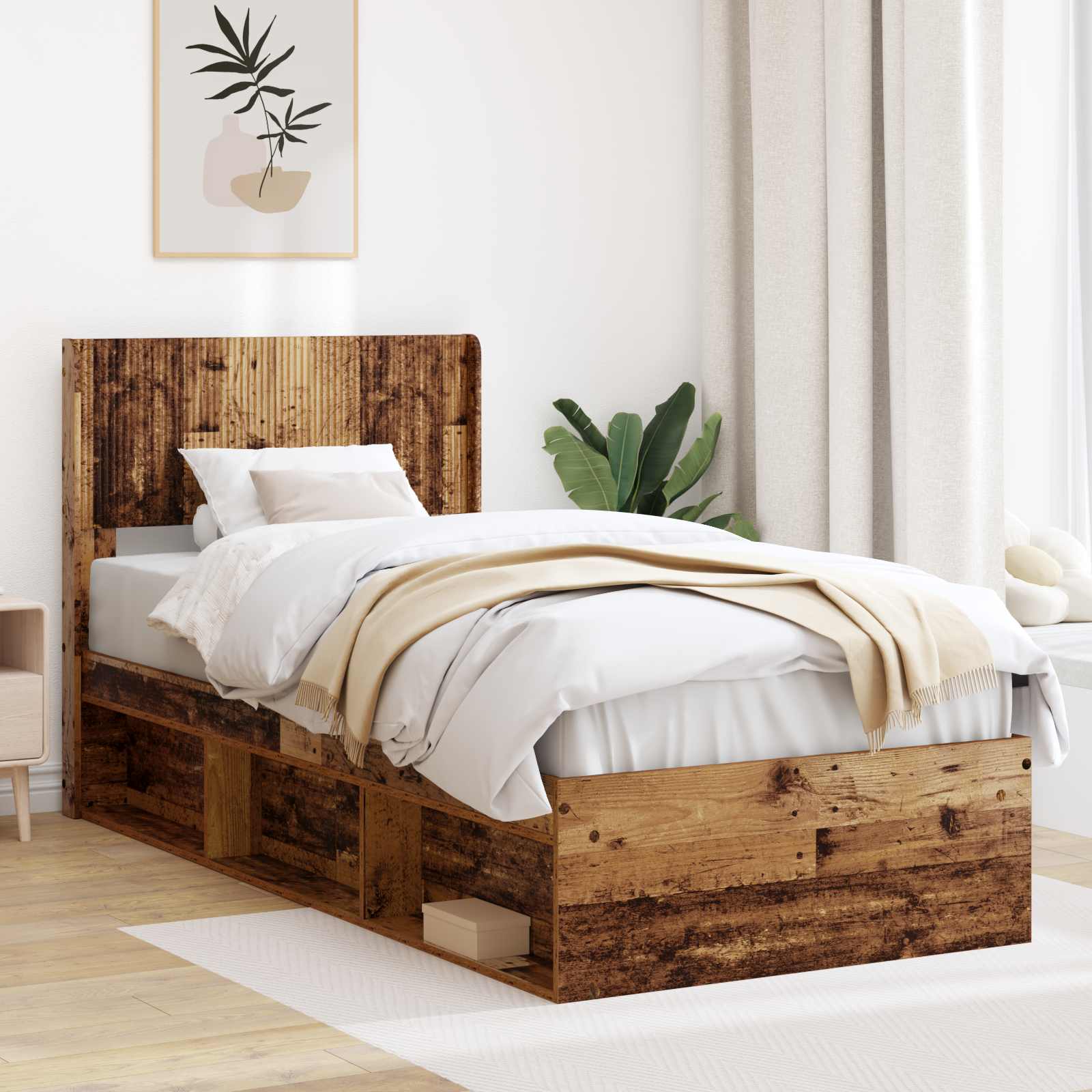 vidaXL Bedframe met opbergruimte en hoofdbord Wit 200 x 200 cm