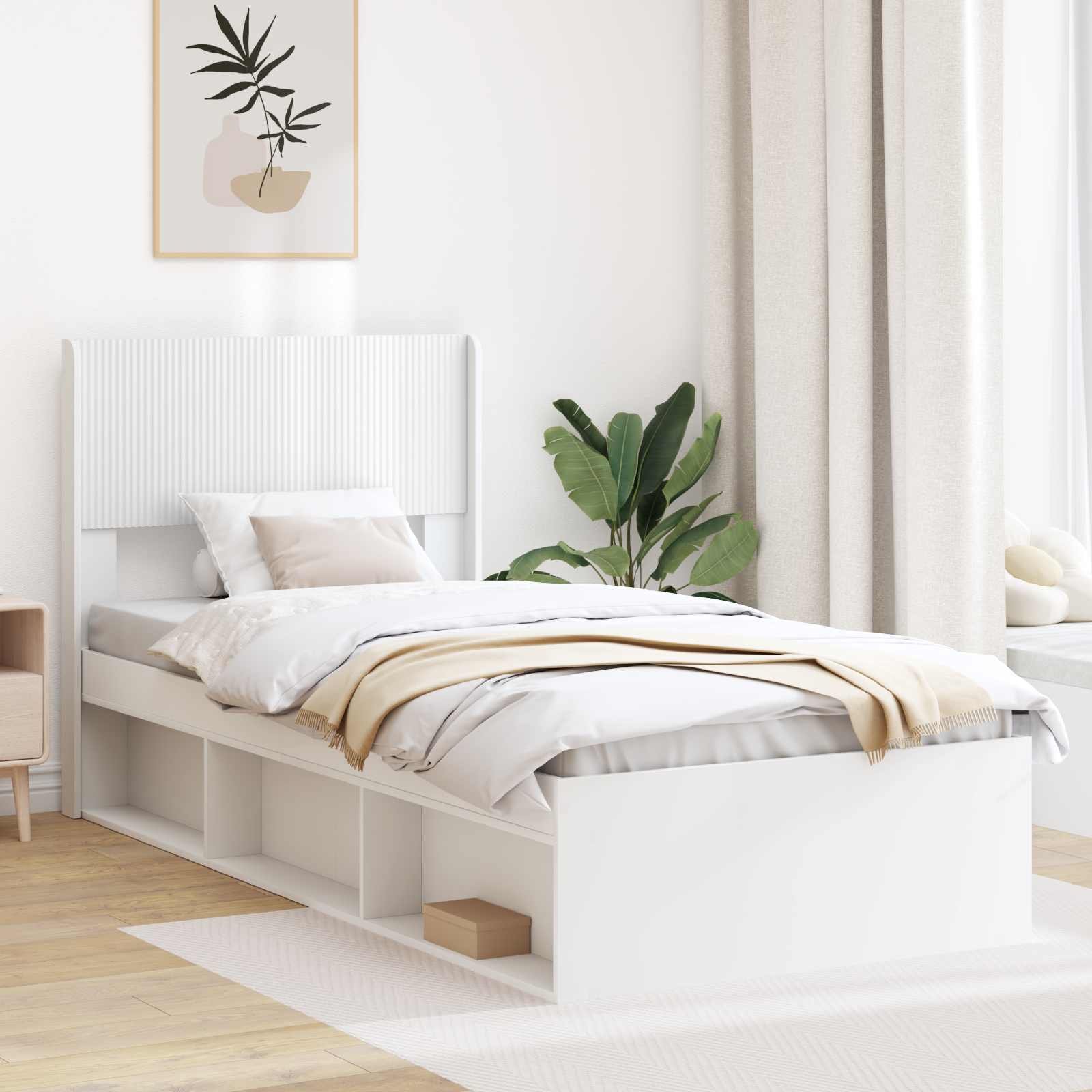 vidaXL Bedframe met opbergruimte en hoofdbord Wit 200 x 200 cm