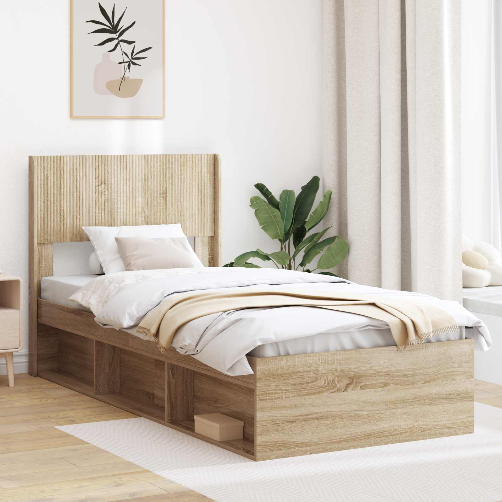 vidaXL Bedframe met opbergruimte en hoofdbord Wit 200 x 200 cm