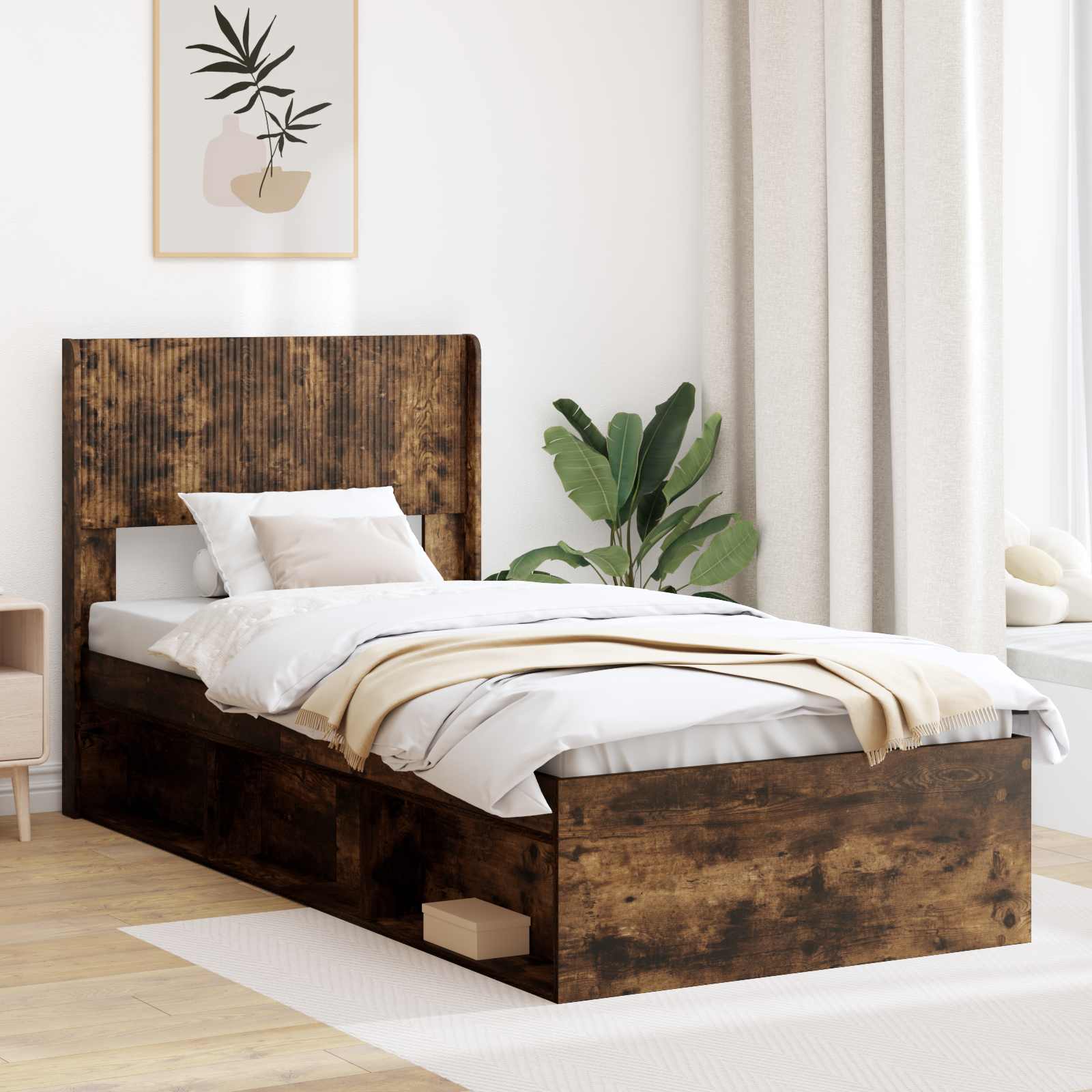 vidaXL Bedframe met opbergruimte en hoofdbord Wit 200 x 200 cm