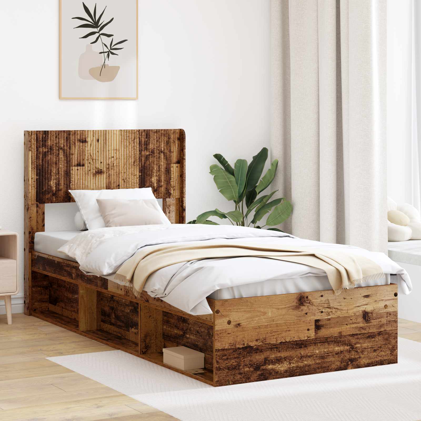 vidaXL Bedframe met opbergruimte en hoofdbord Wit 200 x 200 cm