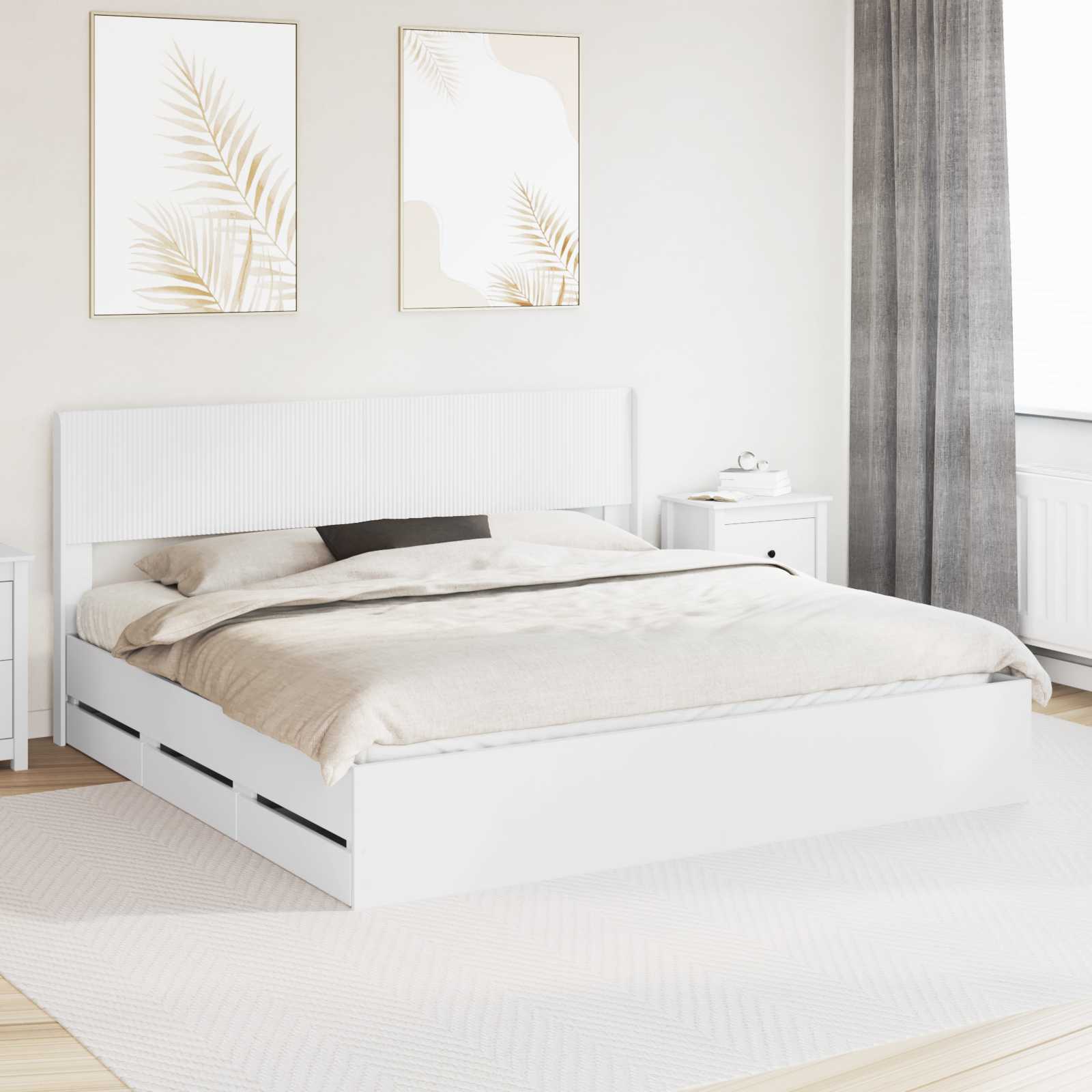 vidaXL Bedframe met opbergruimte en hoofdbord Wit 200 x 200 cm