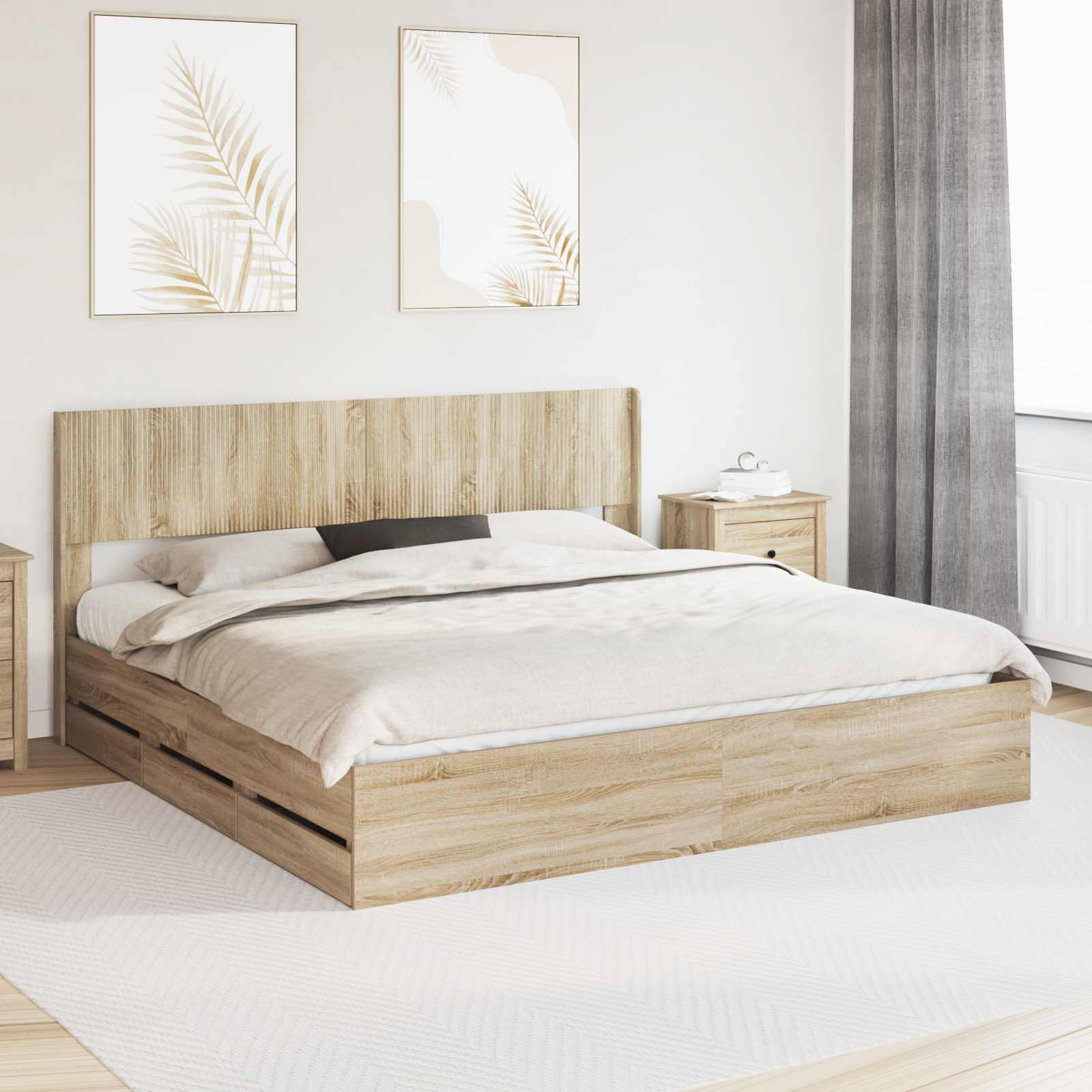 vidaXL Bedframe met opbergruimte en hoofdbord Wit 200 x 200 cm