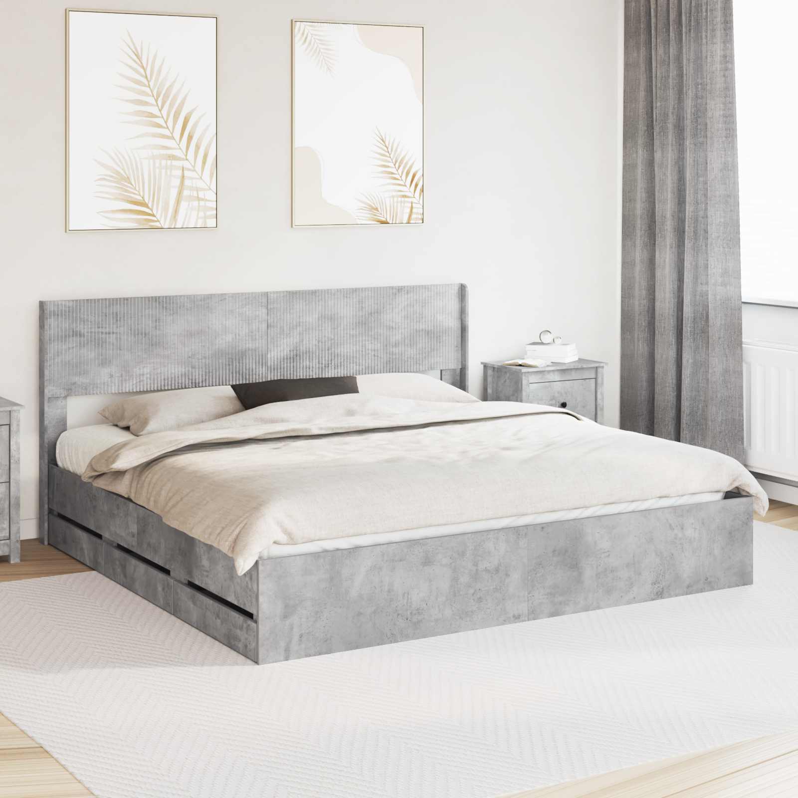 vidaXL Bedframe met opbergruimte en hoofdbord Wit 200 x 200 cm