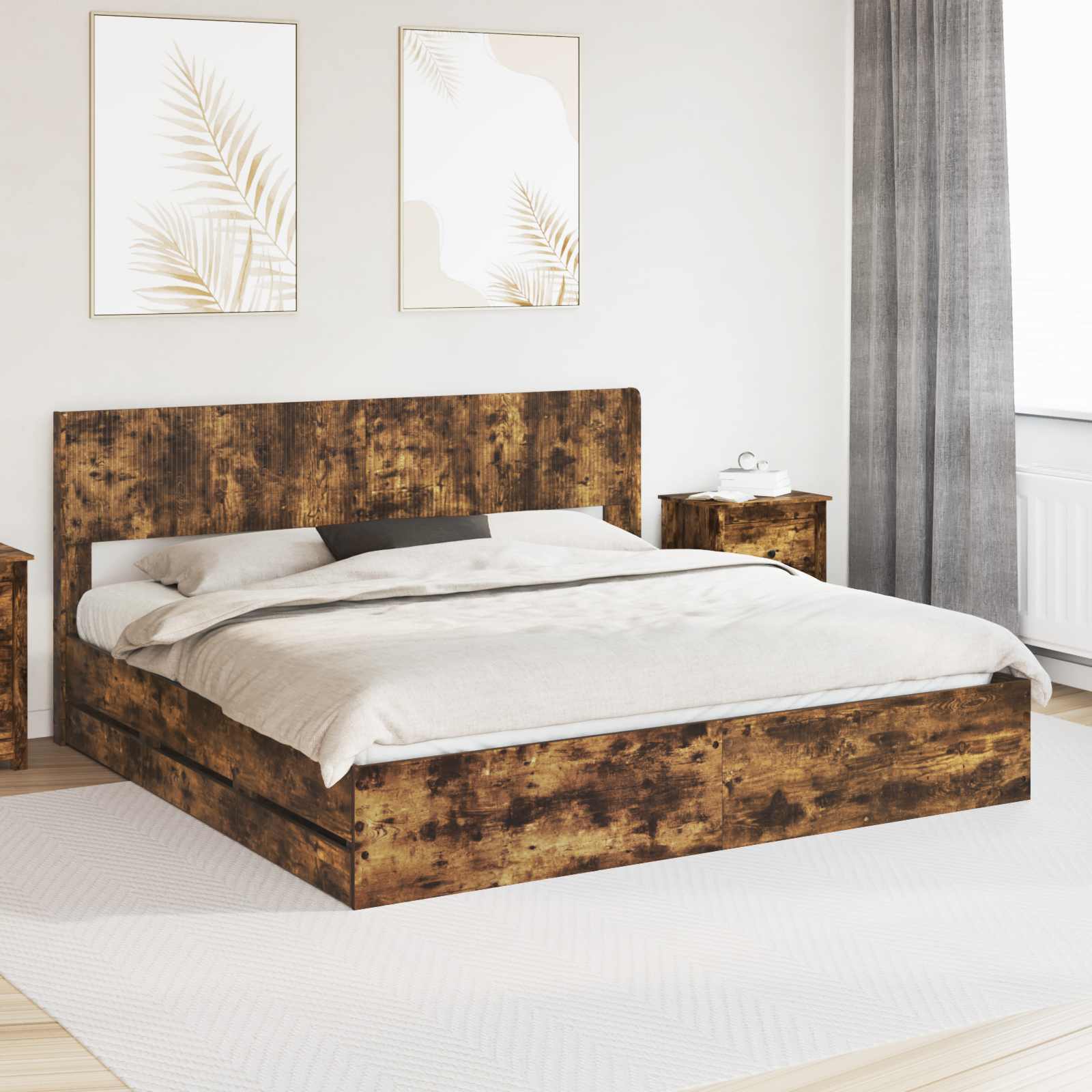 vidaXL Bedframe met opbergruimte en hoofdbord Wit 200 x 200 cm