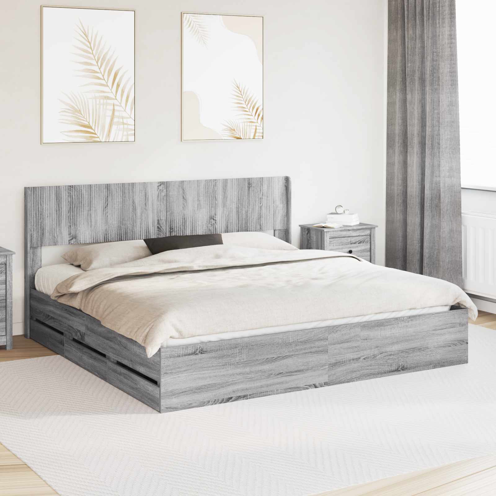 vidaXL Bedframe met opbergruimte en hoofdbord Wit 200 x 200 cm