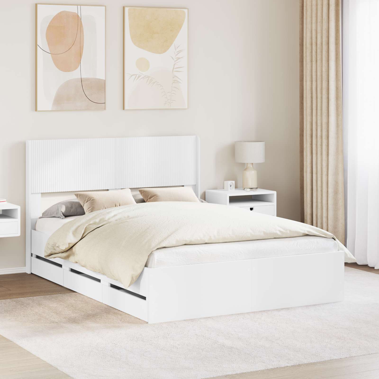 vidaXL Bedframe met opbergruimte en hoofdbord Wit 200 x 200 cm