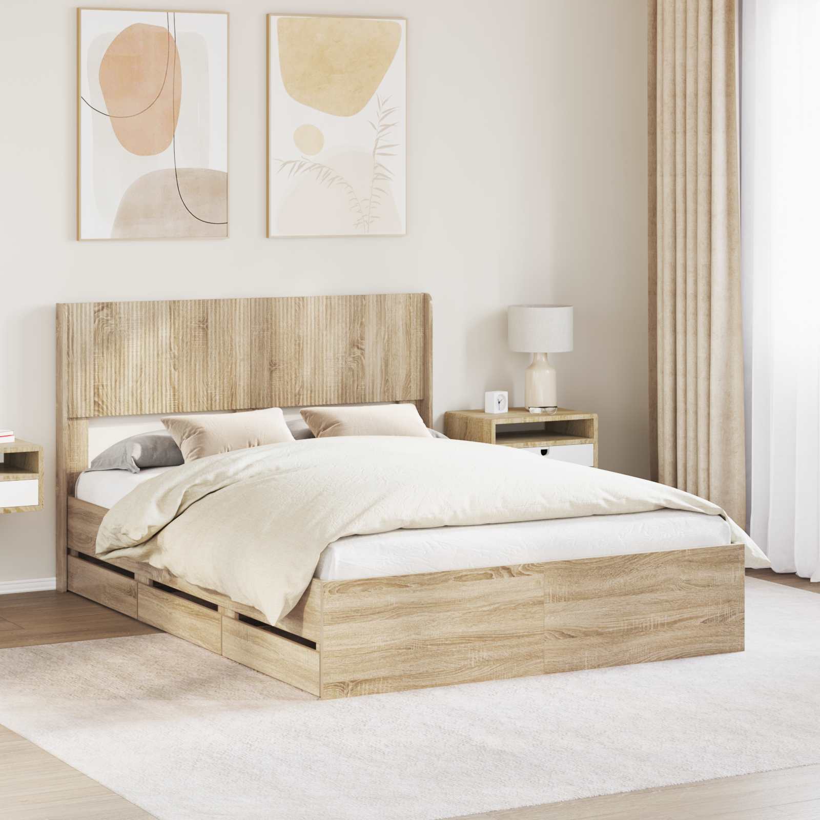 vidaXL Bedframe met opbergruimte en hoofdbord Wit 200 x 200 cm