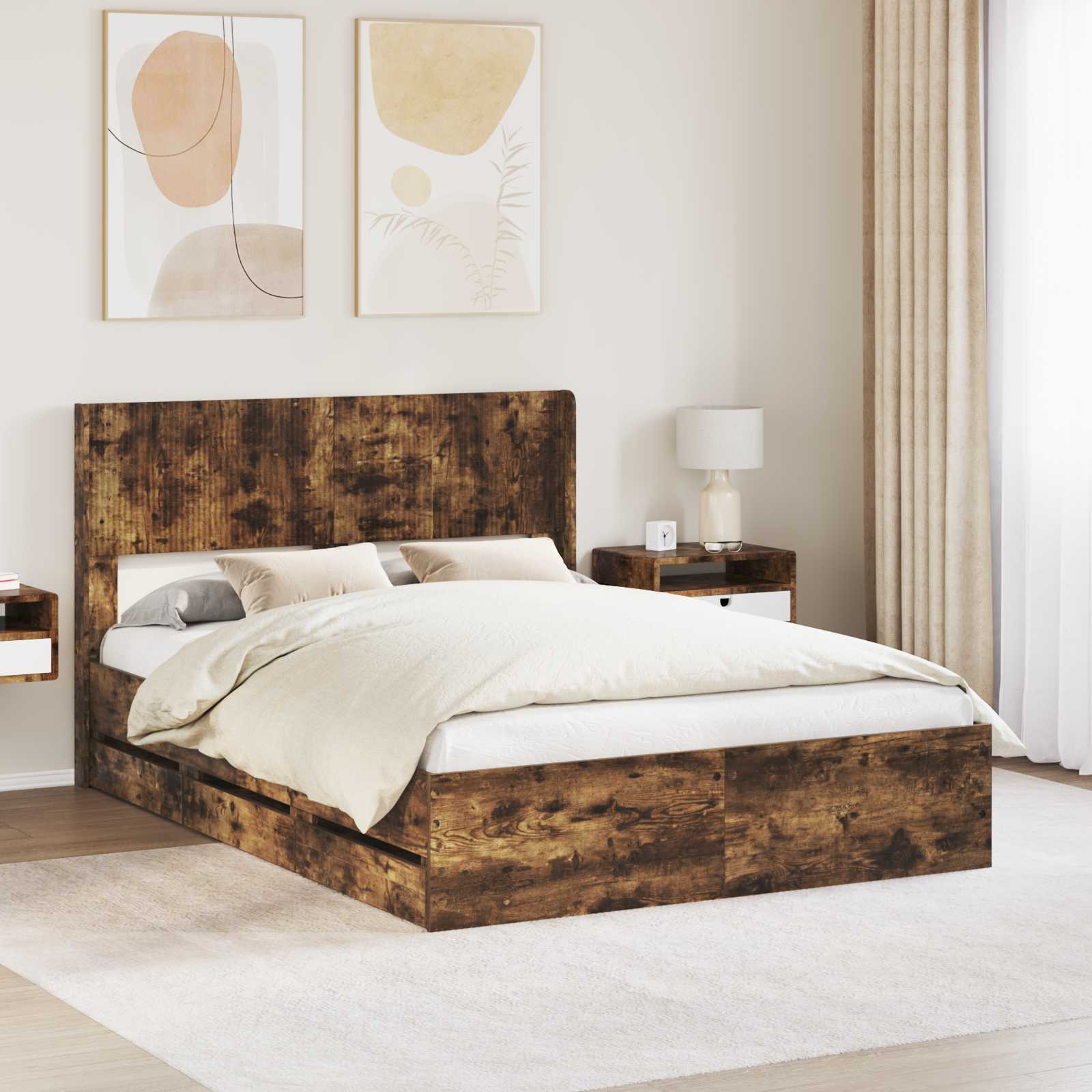vidaXL Bedframe met opbergruimte en hoofdbord Wit 200 x 200 cm