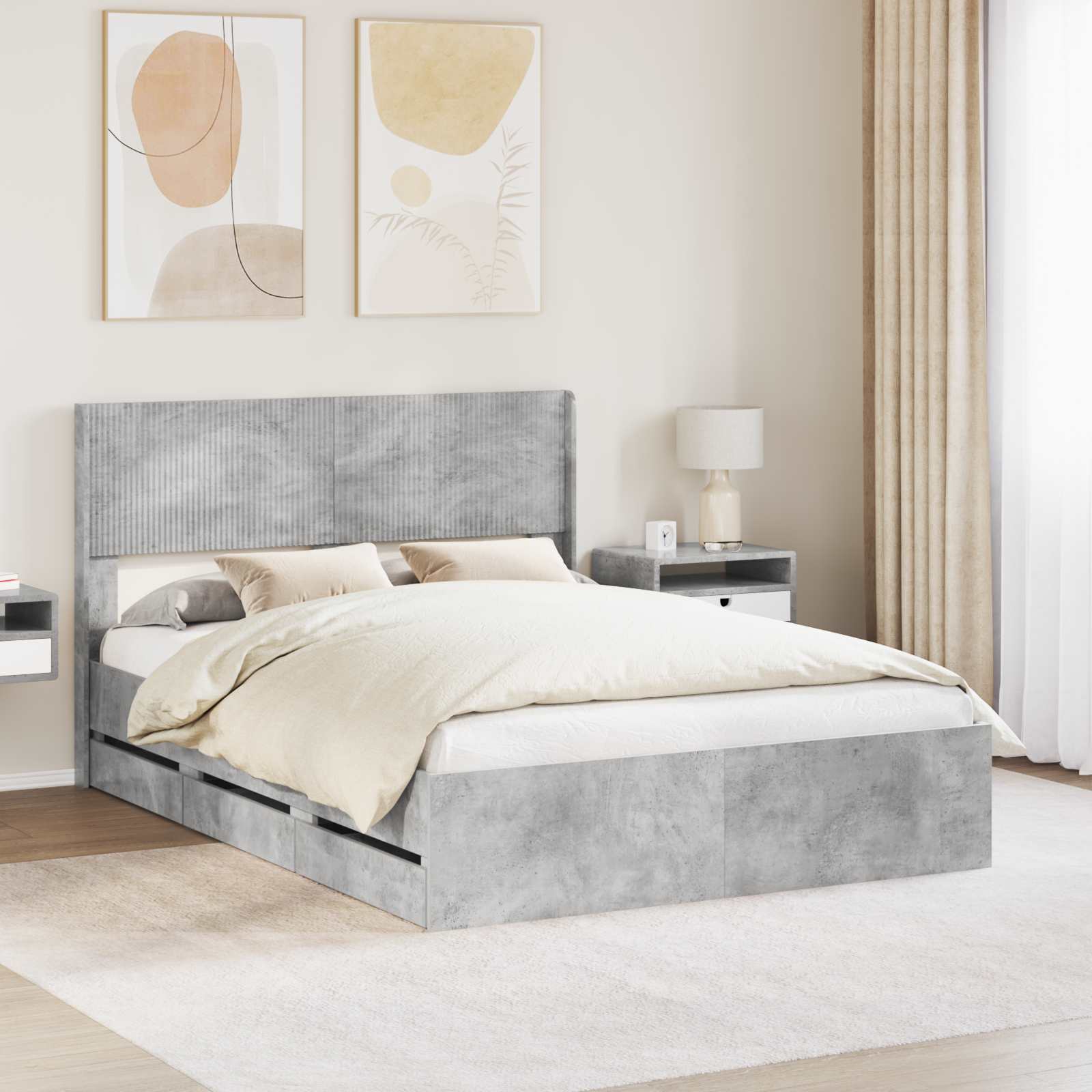vidaXL Bedframe met opbergruimte en hoofdbord Wit 200 x 200 cm