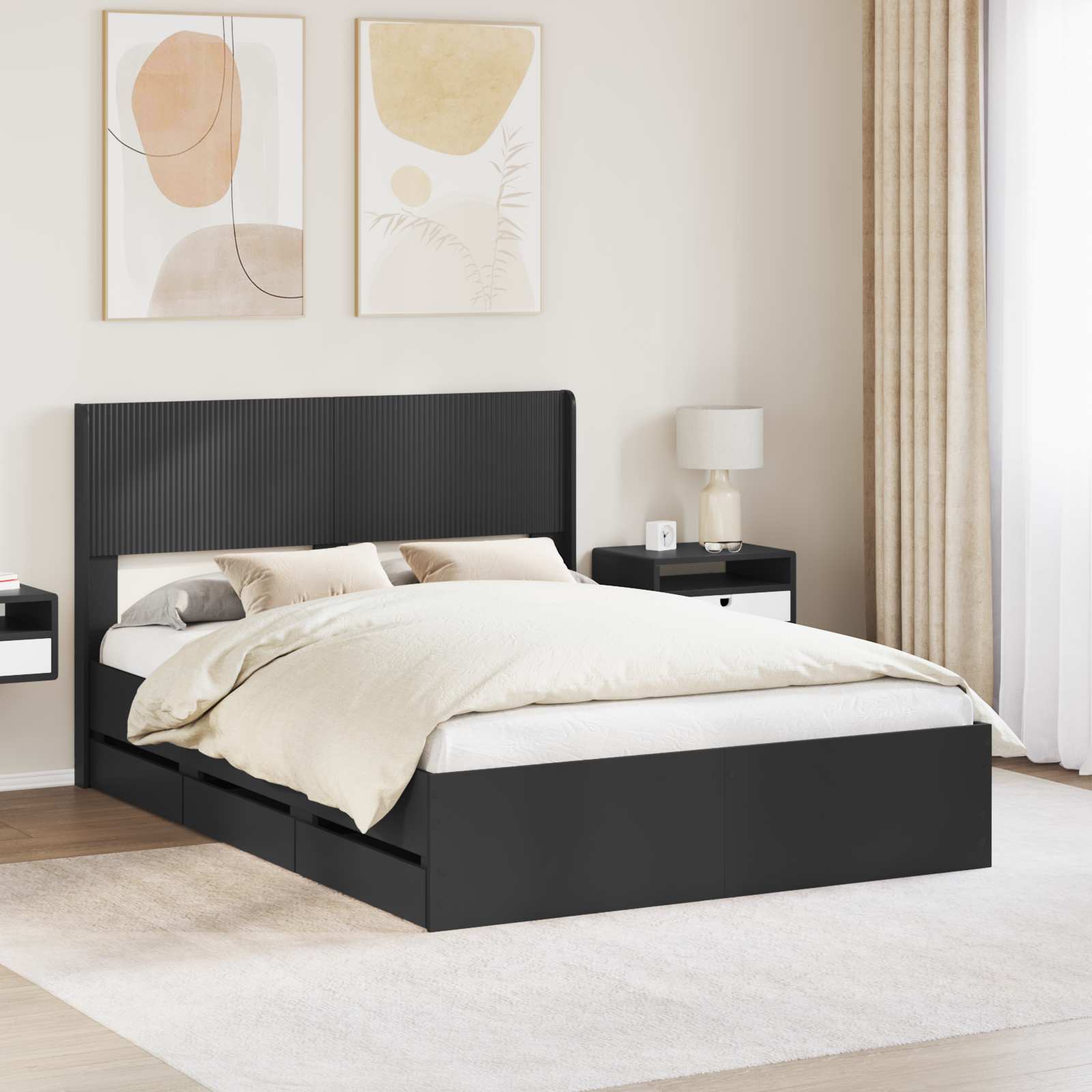 vidaXL Bedframe met opbergruimte en hoofdbord Wit 200 x 200 cm