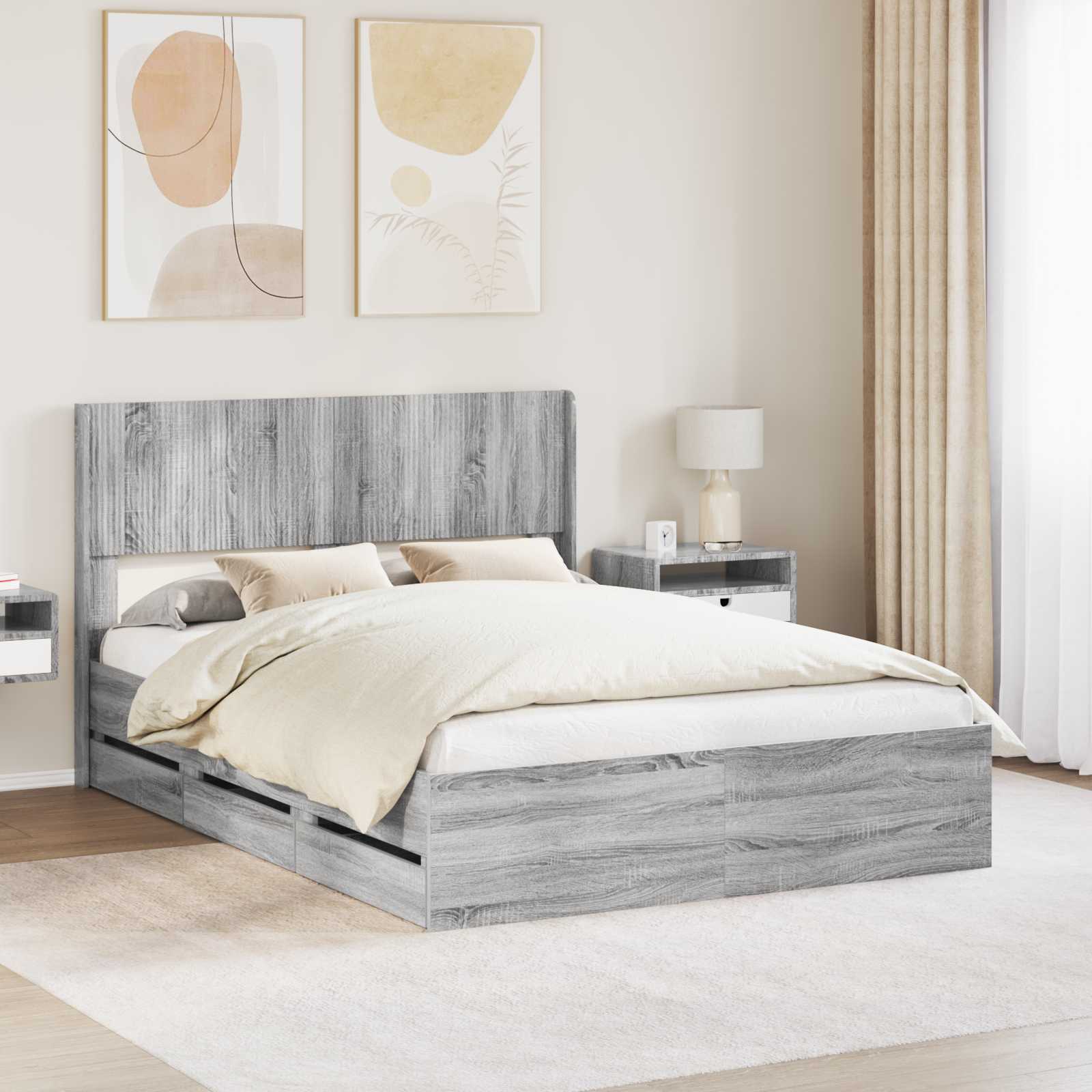 vidaXL Bedframe met opbergruimte en hoofdbord Wit 200 x 200 cm