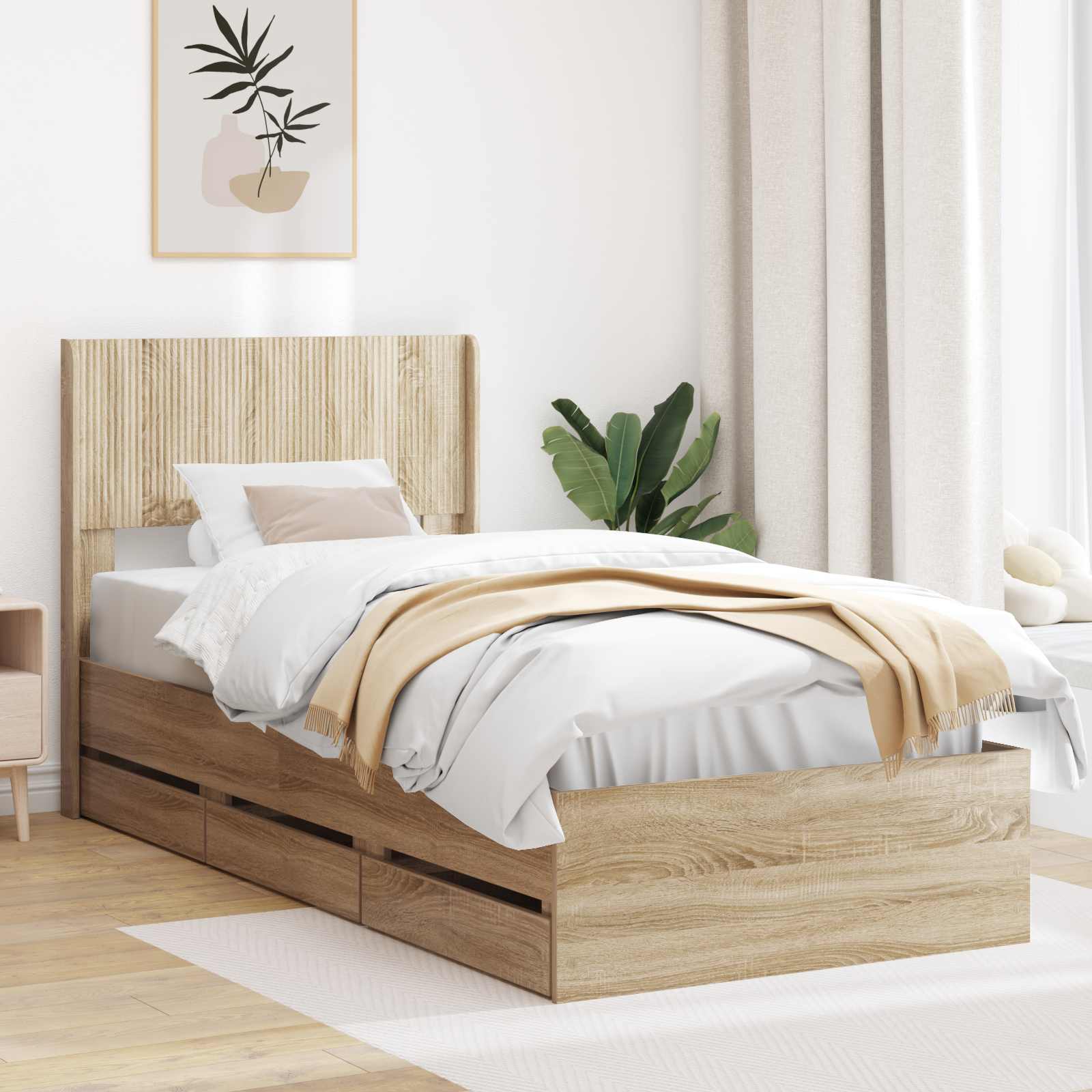 vidaXL Bedframe met opbergruimte en hoofdbord Wit 200 x 200 cm
