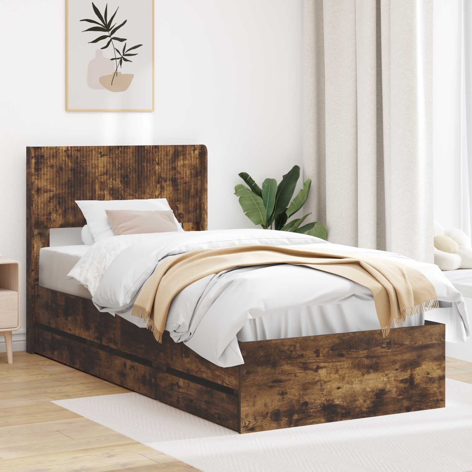vidaXL Bedframe met opbergruimte en hoofdbord Wit 200 x 200 cm