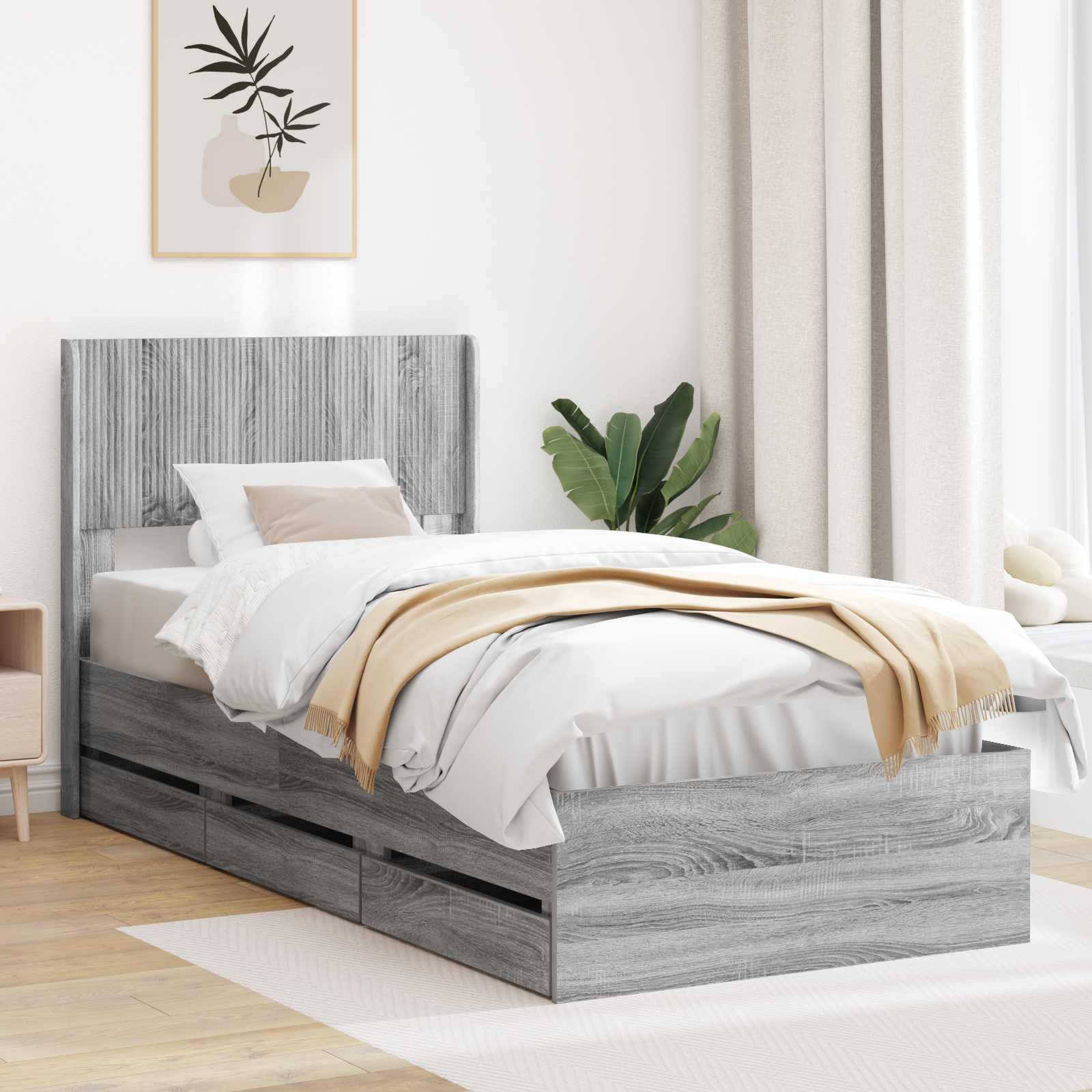 vidaXL Bedframe met opbergruimte en hoofdbord Wit 200 x 200 cm