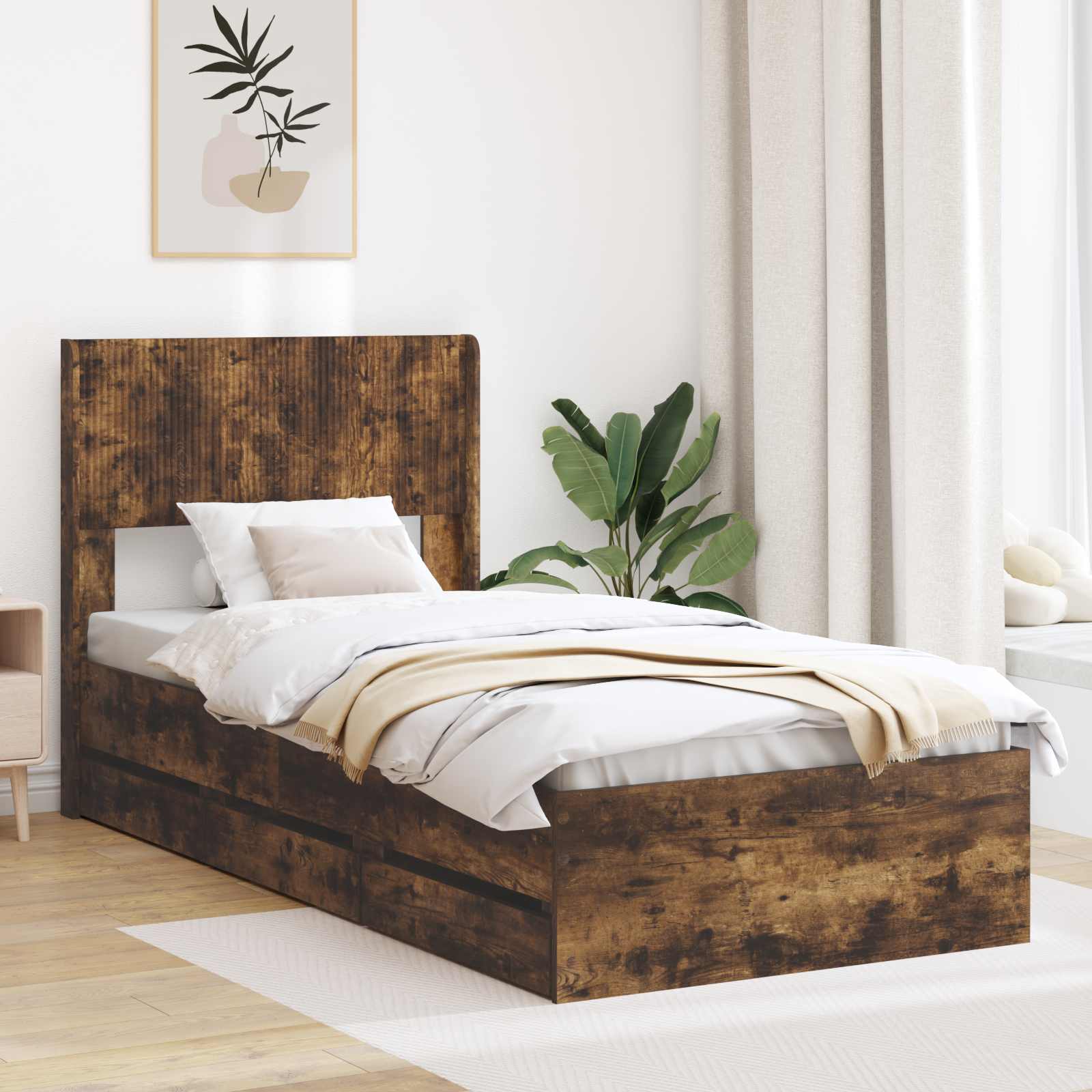 vidaXL Bedframe met opbergruimte en hoofdbord Wit 200 x 200 cm