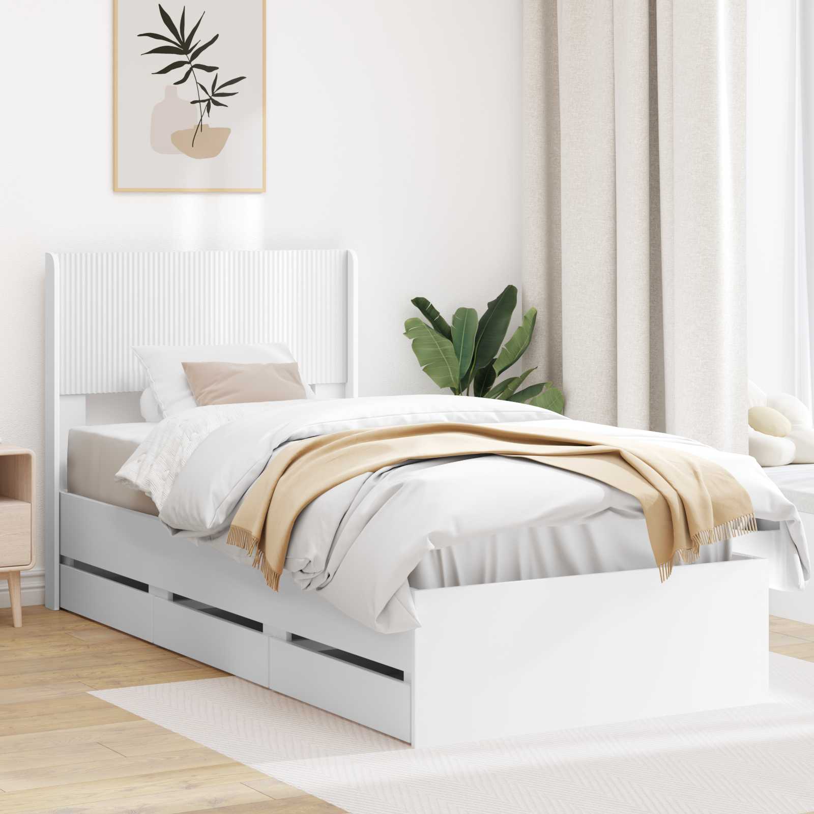 vidaXL Bedframe met opbergruimte en hoofdbord Wit 200 x 200 cm