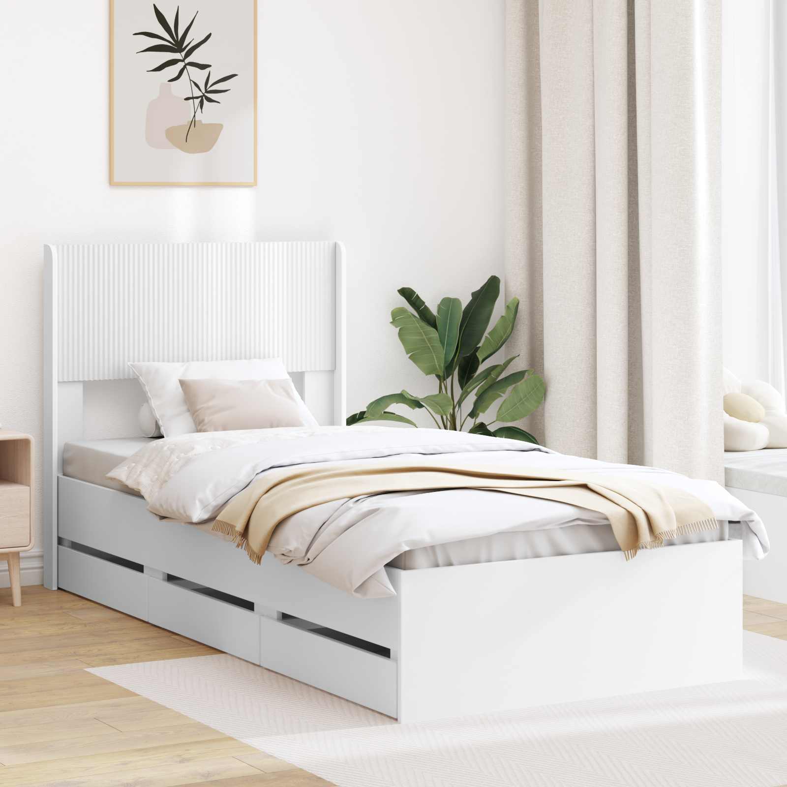 vidaXL Bedframe met opbergruimte en hoofdbord Wit 200 x 200 cm