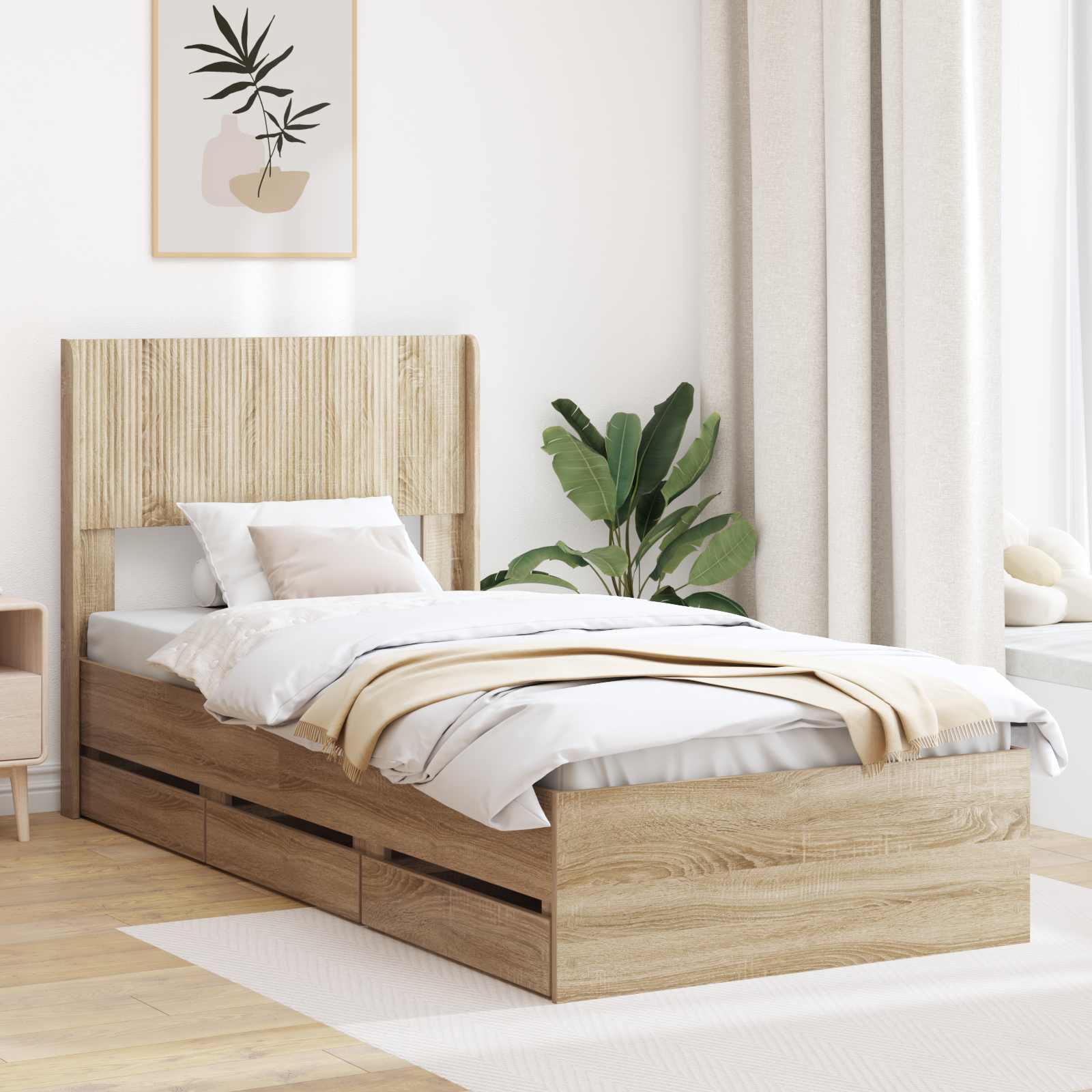 vidaXL Bedframe met opbergruimte en hoofdbord Wit 200 x 200 cm