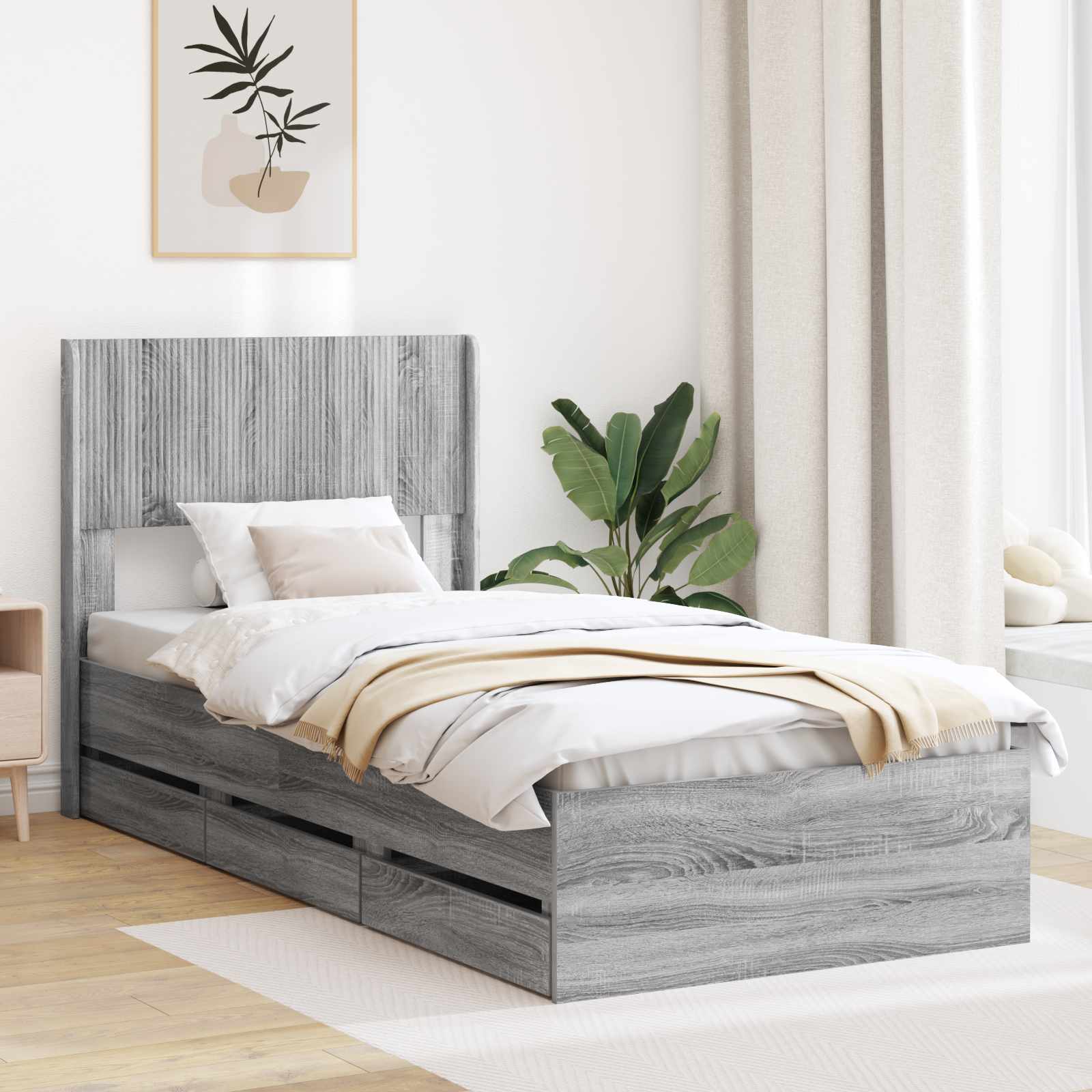 vidaXL Bedframe met opbergruimte en hoofdbord Wit 200 x 200 cm