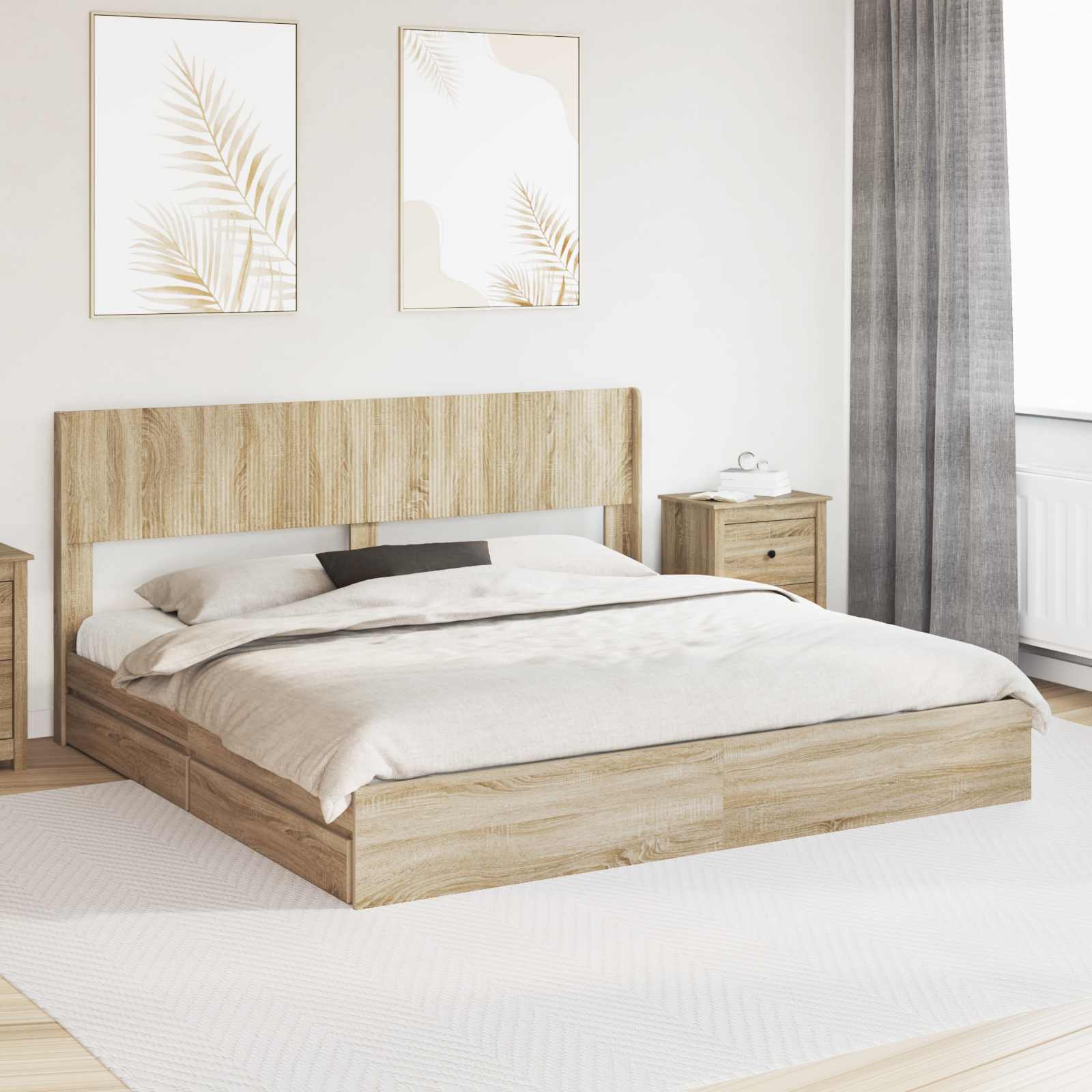 vidaXL Bedframe met opbergruimte en hoofdbord Wit 180 x 200 cm