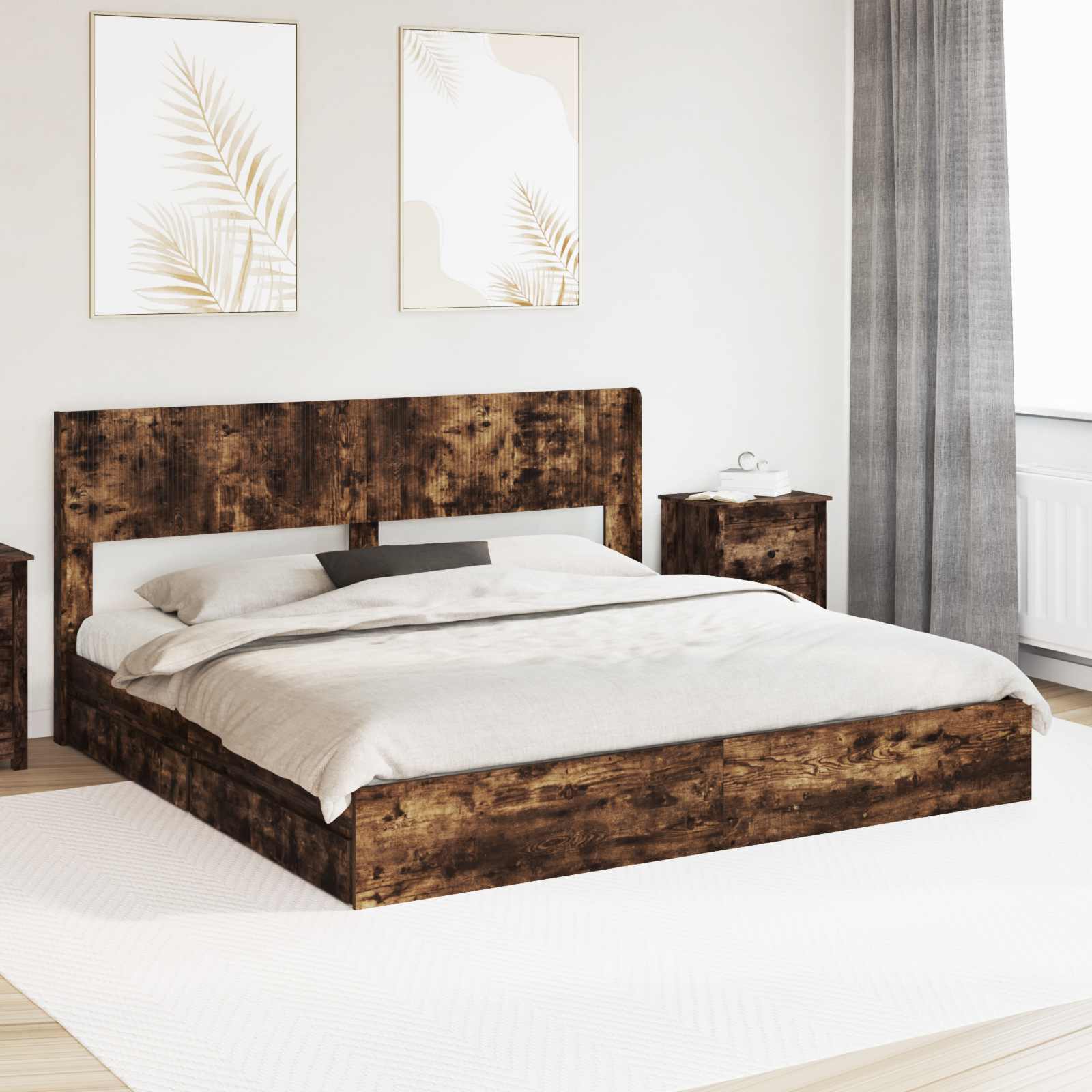 vidaXL Bedframe met opbergruimte en hoofdbord Wit 180 x 200 cm