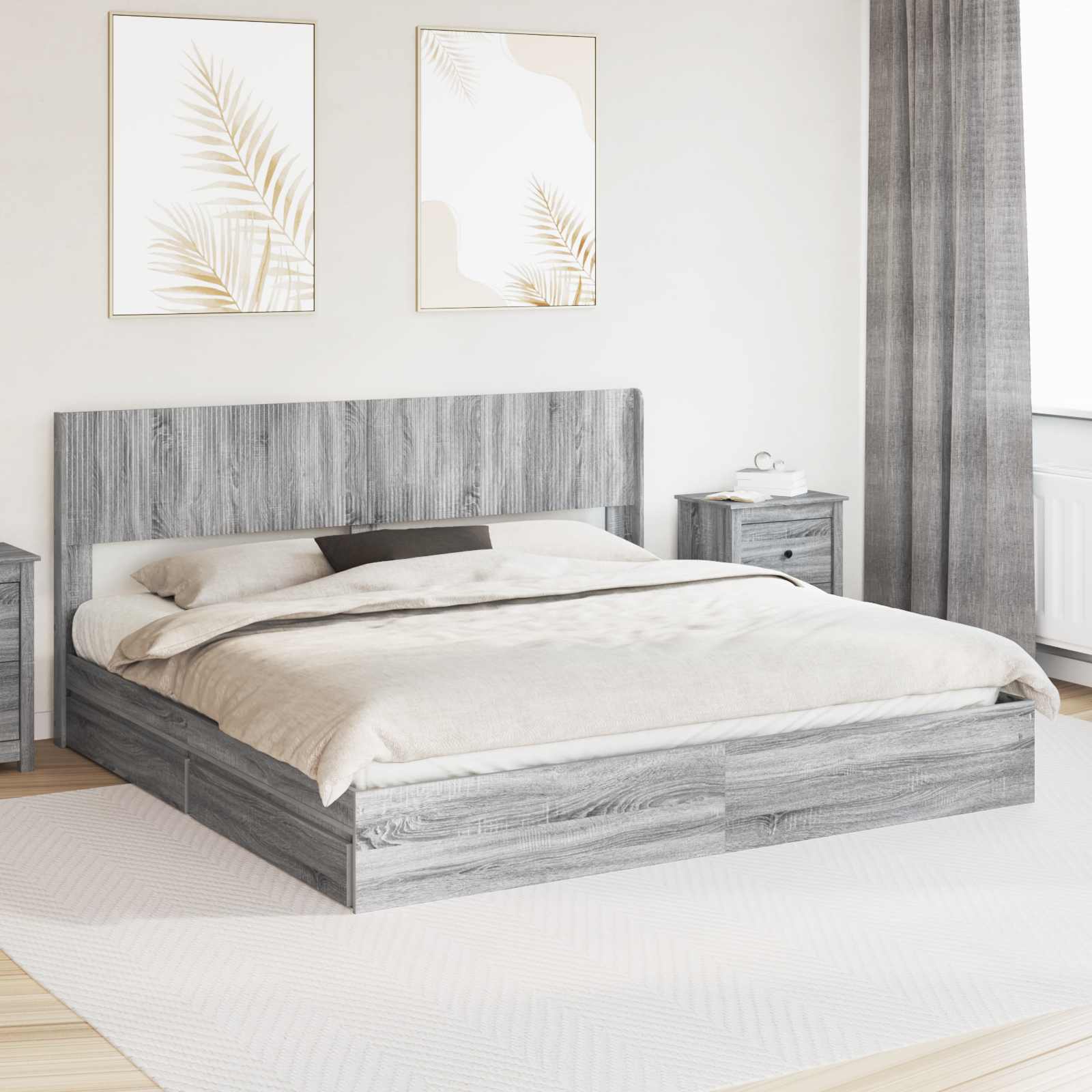 vidaXL Bedframe met opbergruimte en hoofdbord Wit 180 x 200 cm
