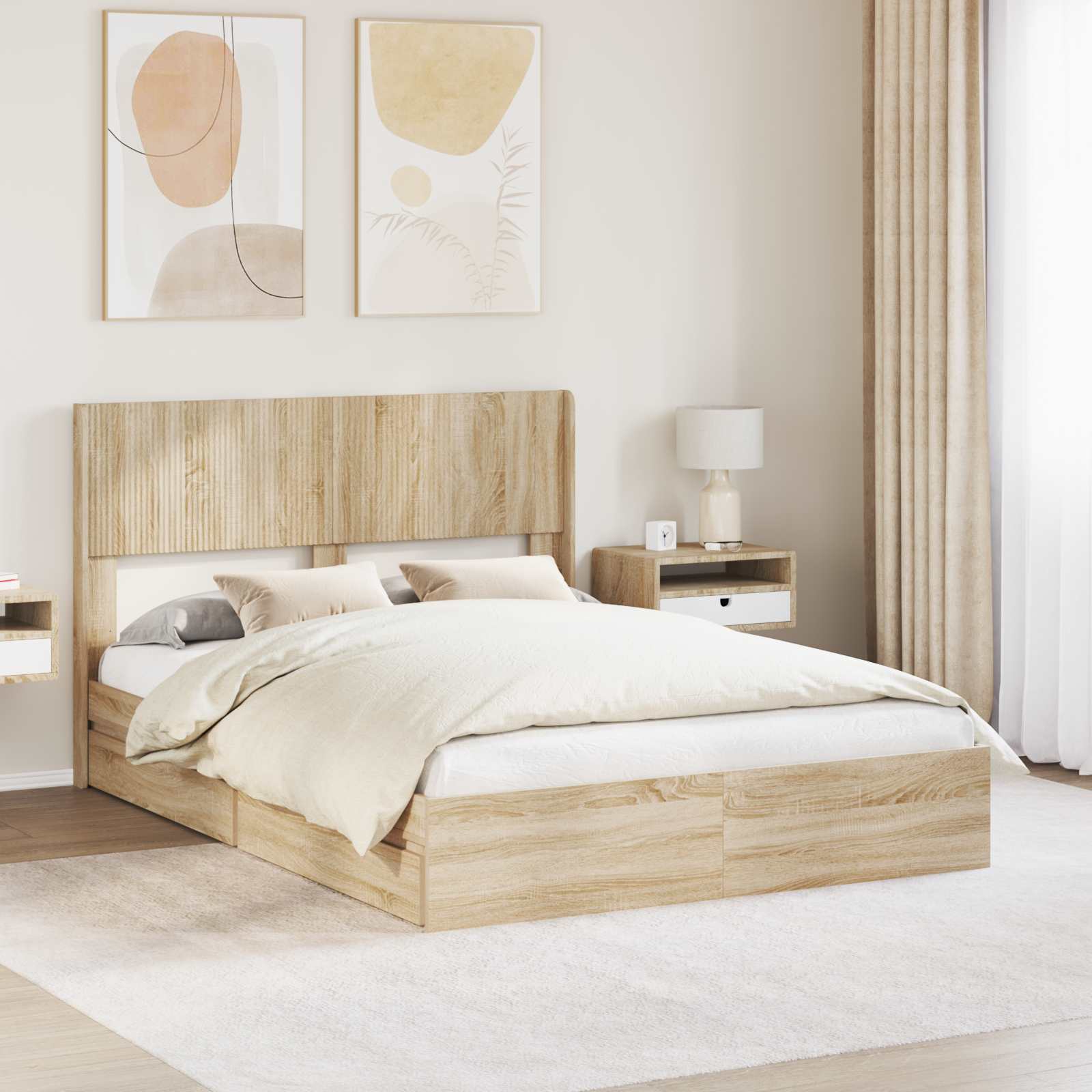 vidaXL Bedframe met opbergruimte en hoofdbord Wit 180 x 200 cm