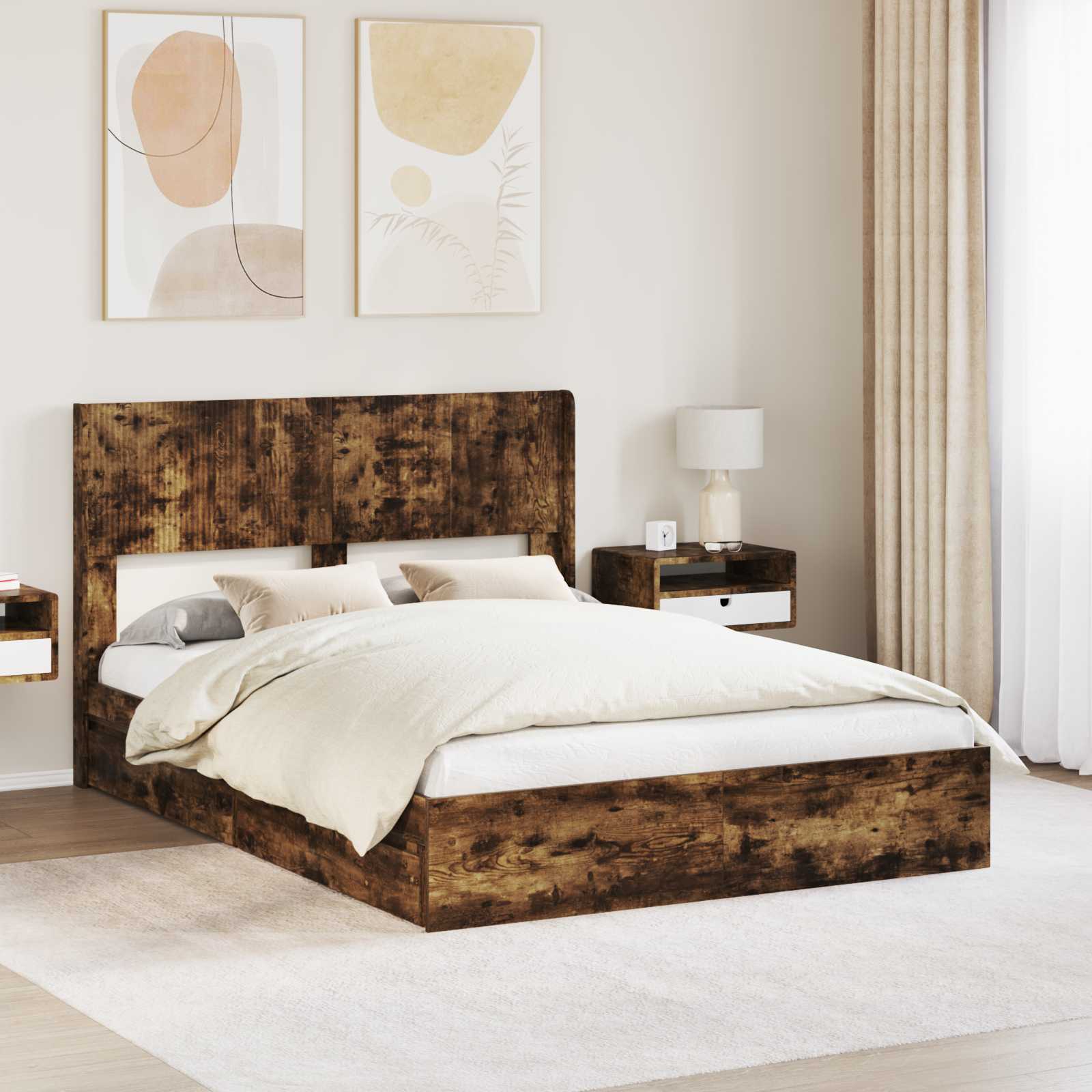 vidaXL Bedframe met opbergruimte en hoofdbord Wit 180 x 200 cm