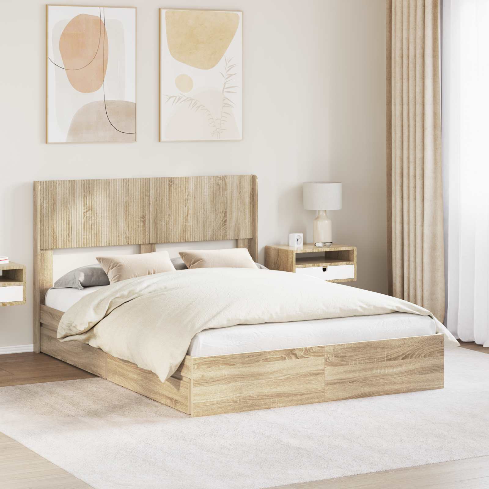 vidaXL Bedframe met opbergruimte en hoofdbord Wit 180 x 200 cm