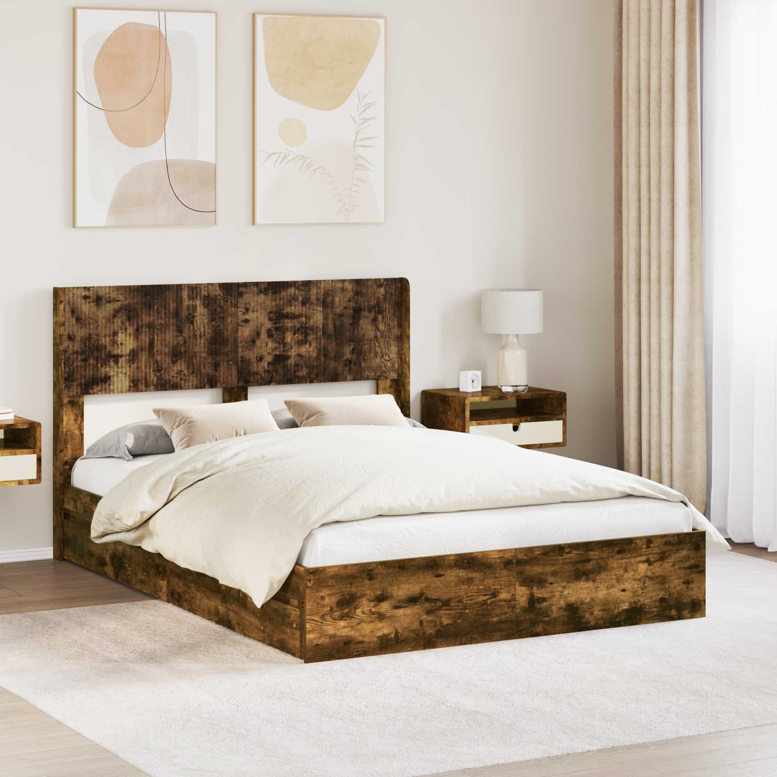 vidaXL Bedframe met opbergruimte en hoofdbord Wit 180 x 200 cm