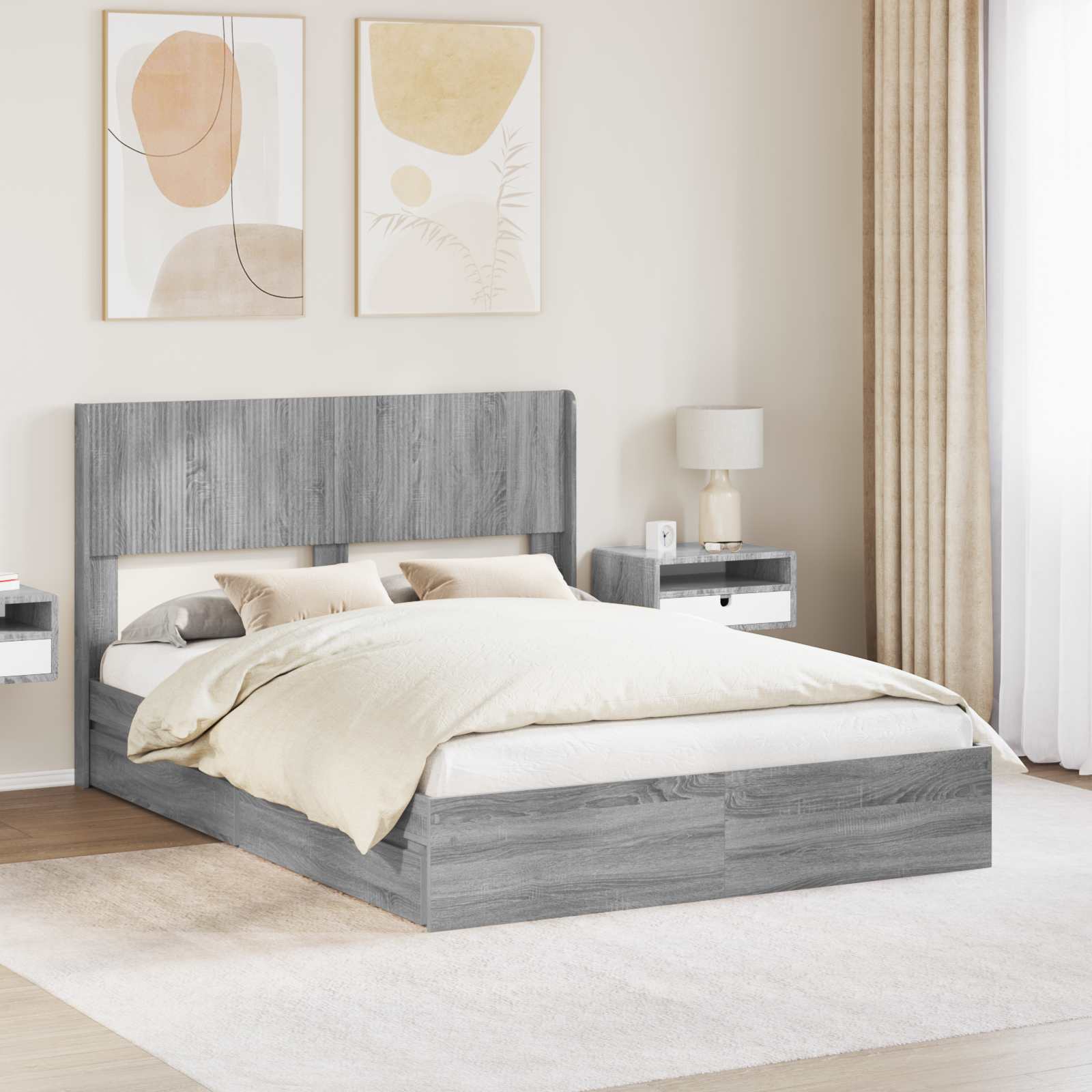 vidaXL Bedframe met opbergruimte en hoofdbord Wit 180 x 200 cm