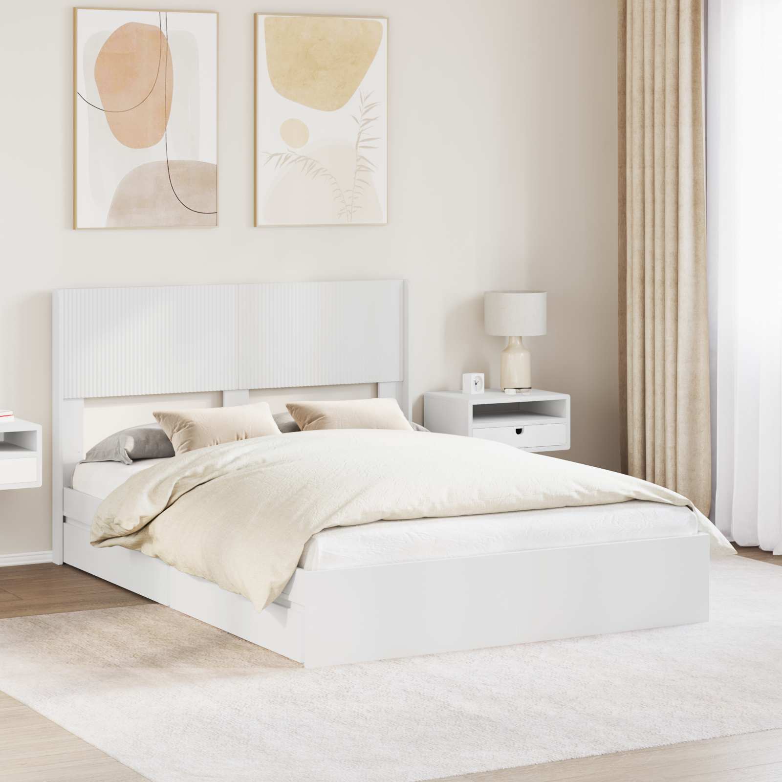 vidaXL Bedframe met opbergruimte en hoofdbord Wit 180 x 200 cm