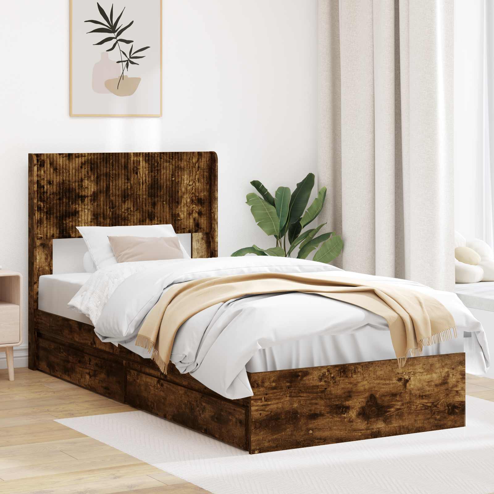 vidaXL Bedframe met opbergruimte en hoofdbord Wit 180 x 200 cm