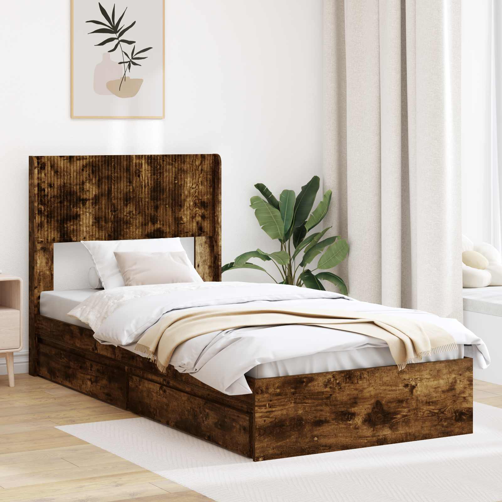 vidaXL Bedframe met opbergruimte en hoofdbord Wit 180 x 200 cm