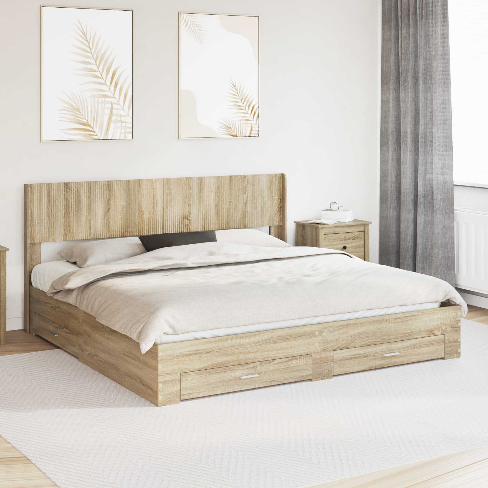 vidaXL Bedframe met opbergruimte en hoofdbord Zwart 200 x 200 cm