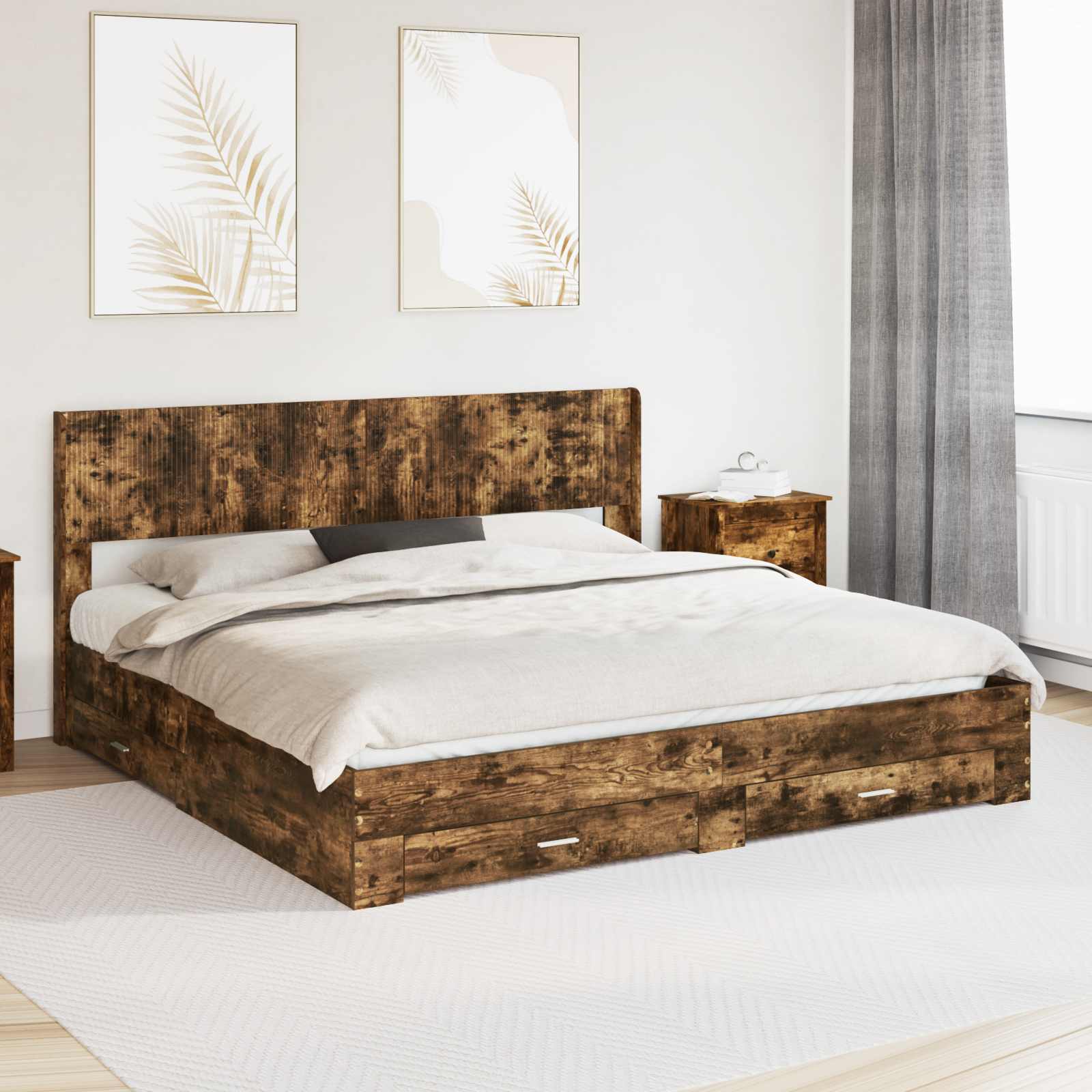 vidaXL Bedframe met opbergruimte en hoofdbord Zwart 200 x 200 cm