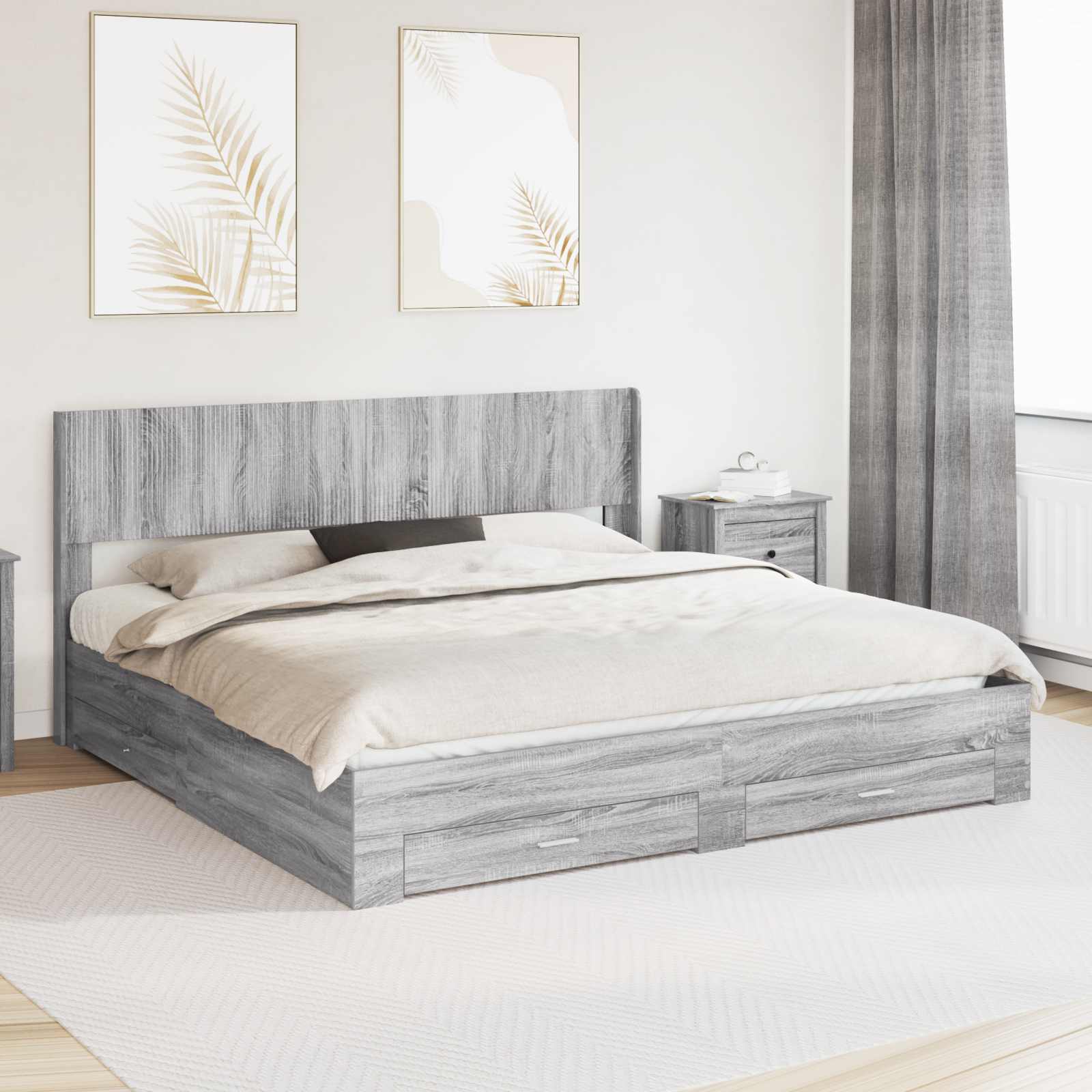 vidaXL Bedframe met opbergruimte en hoofdbord Zwart 200 x 200 cm