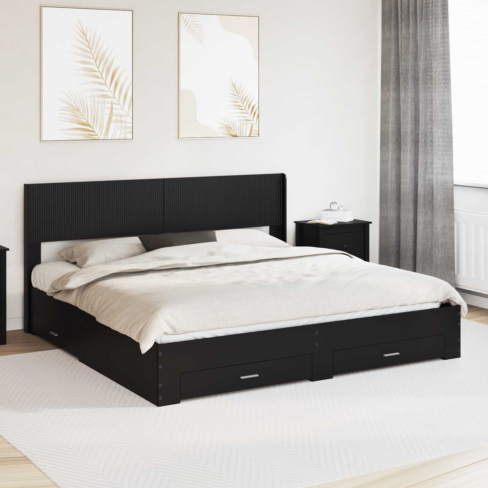 vidaXL Bedframe met opbergruimte en hoofdbord Zwart 200 x 200 cm