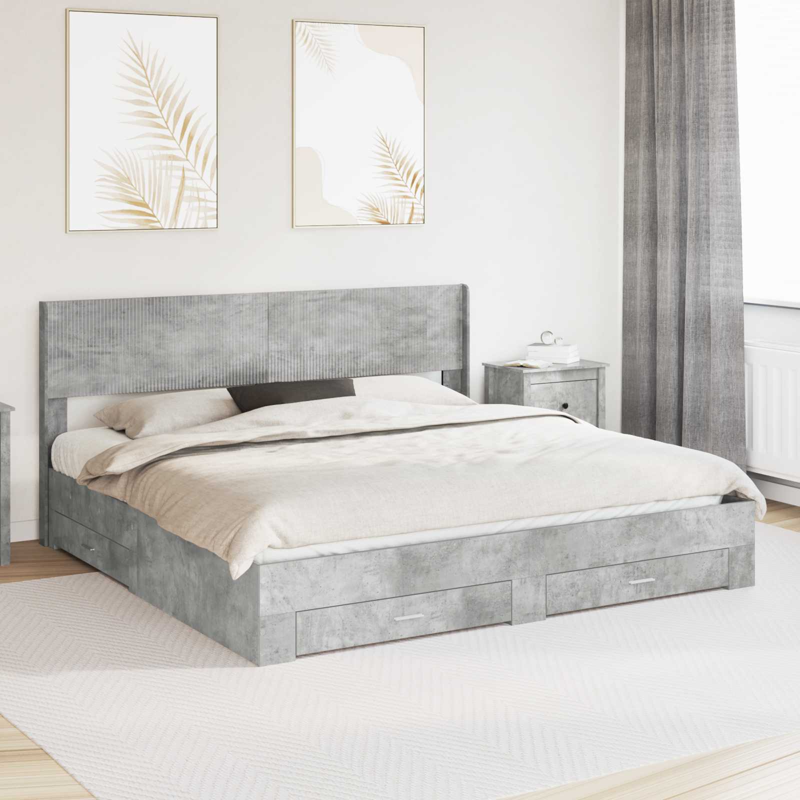 vidaXL Bedframe met opbergruimte en hoofdbord Zwart 200 x 200 cm