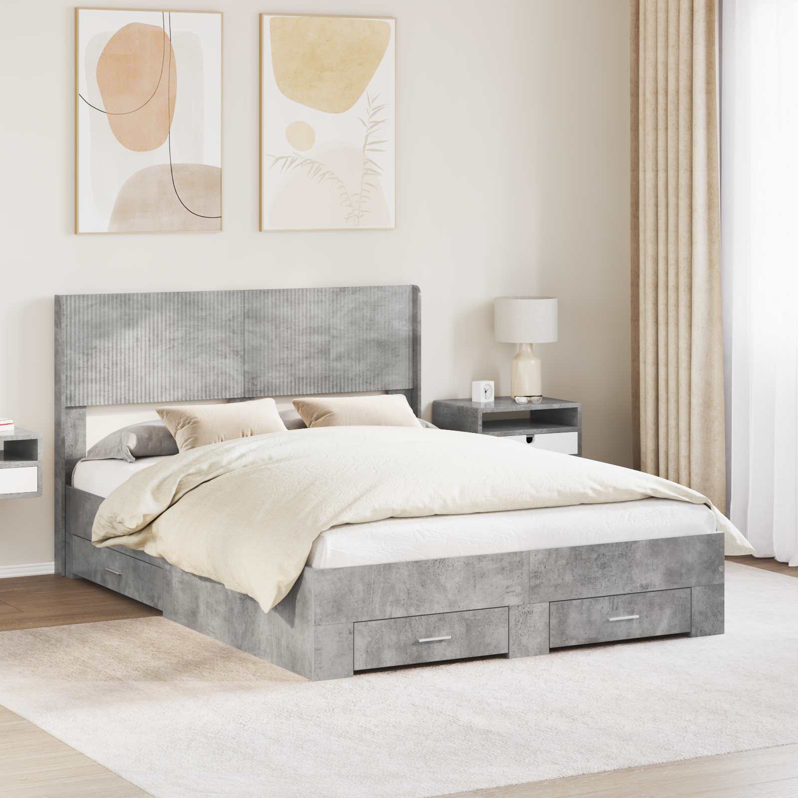 vidaXL Bedframe met opbergruimte en hoofdbord Zwart 200 x 200 cm