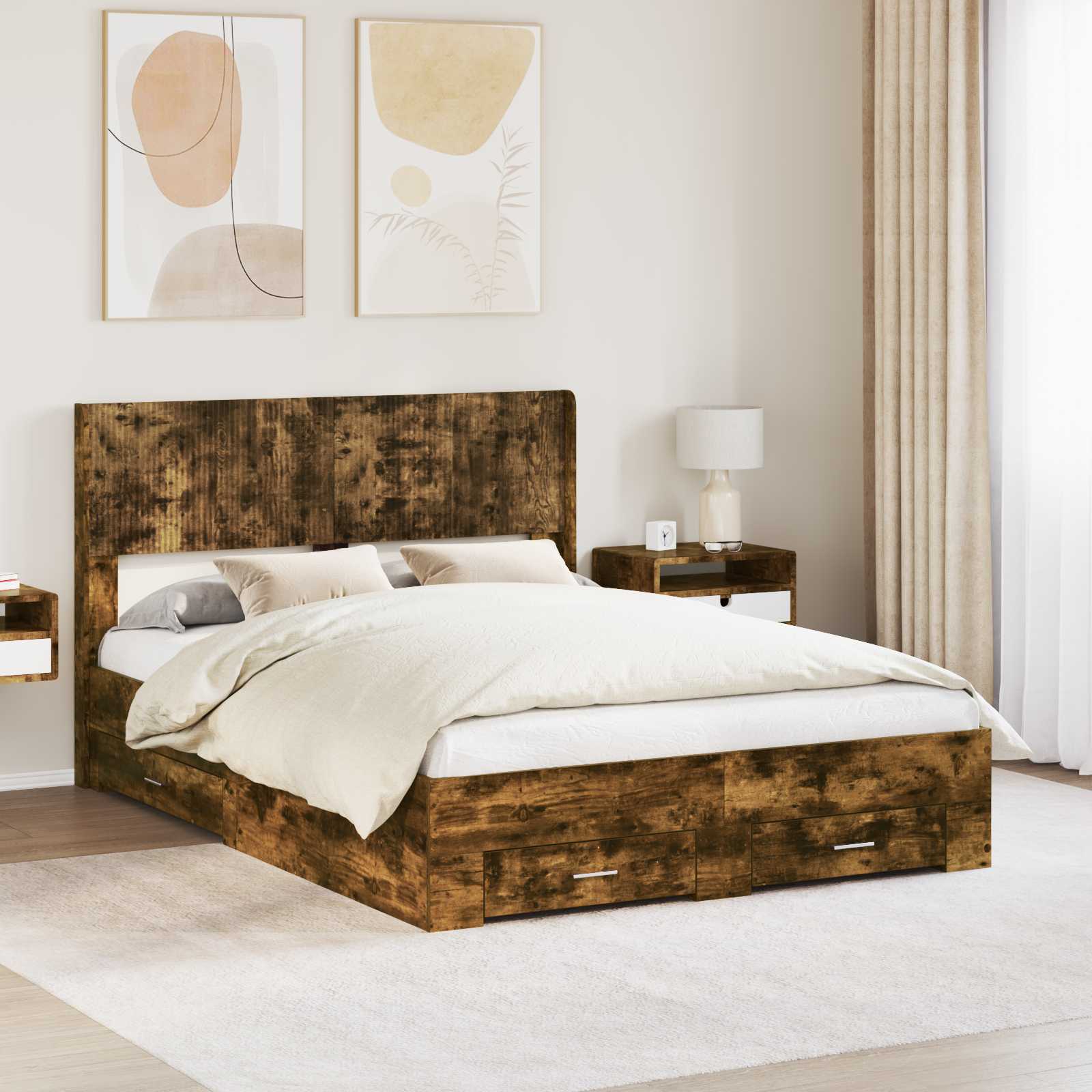 vidaXL Bedframe met opbergruimte en hoofdbord Zwart 200 x 200 cm
