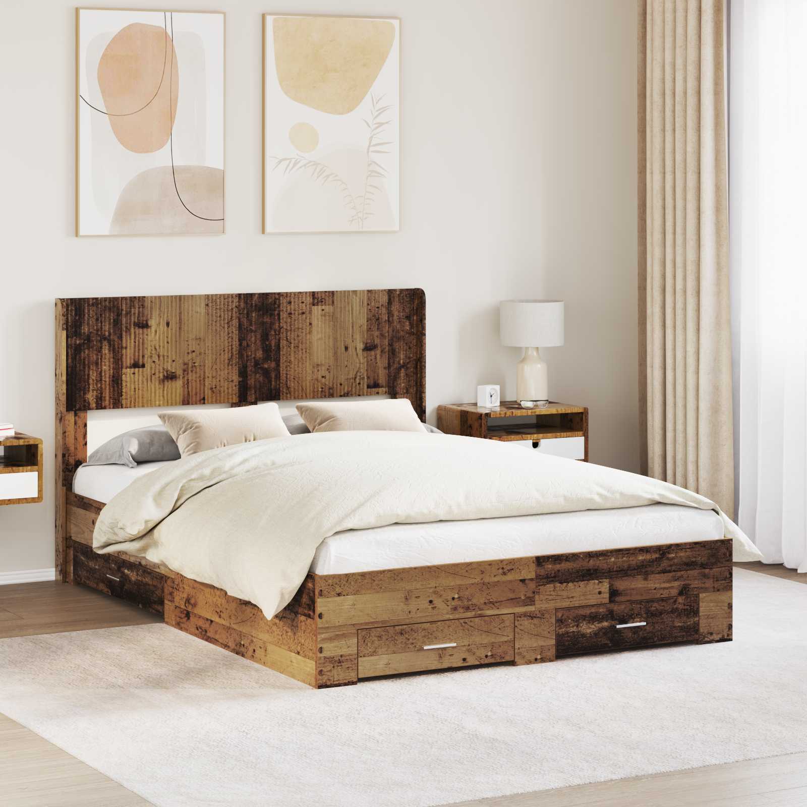 vidaXL Bedframe met opbergruimte en hoofdbord Zwart 200 x 200 cm