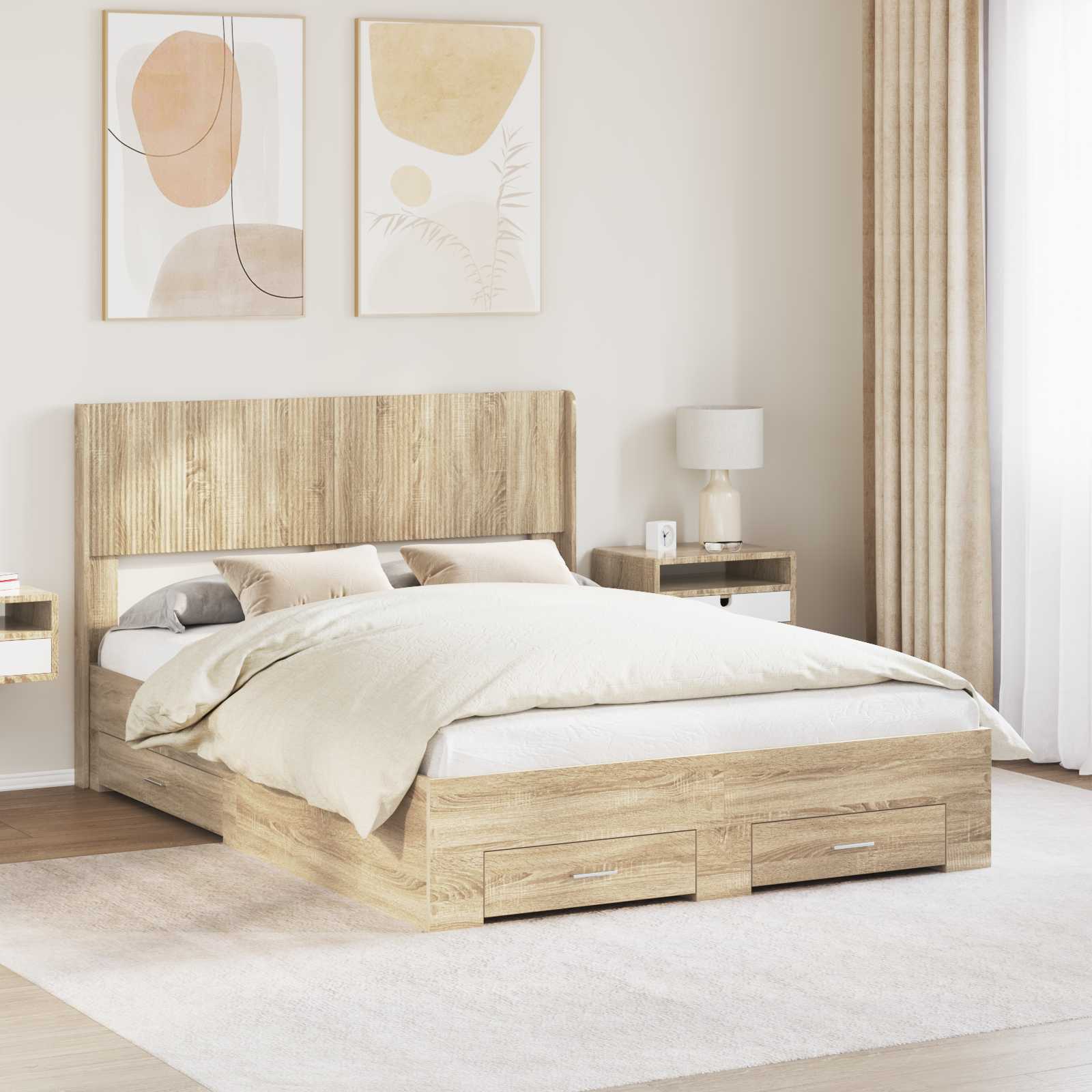 vidaXL Bedframe met opbergruimte en hoofdbord Zwart 200 x 200 cm