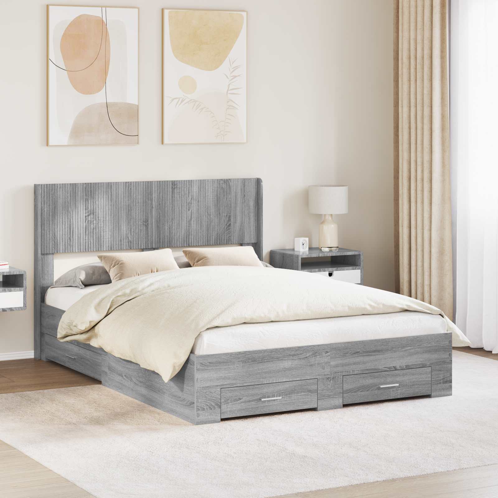 vidaXL Bedframe met opbergruimte en hoofdbord Zwart 200 x 200 cm