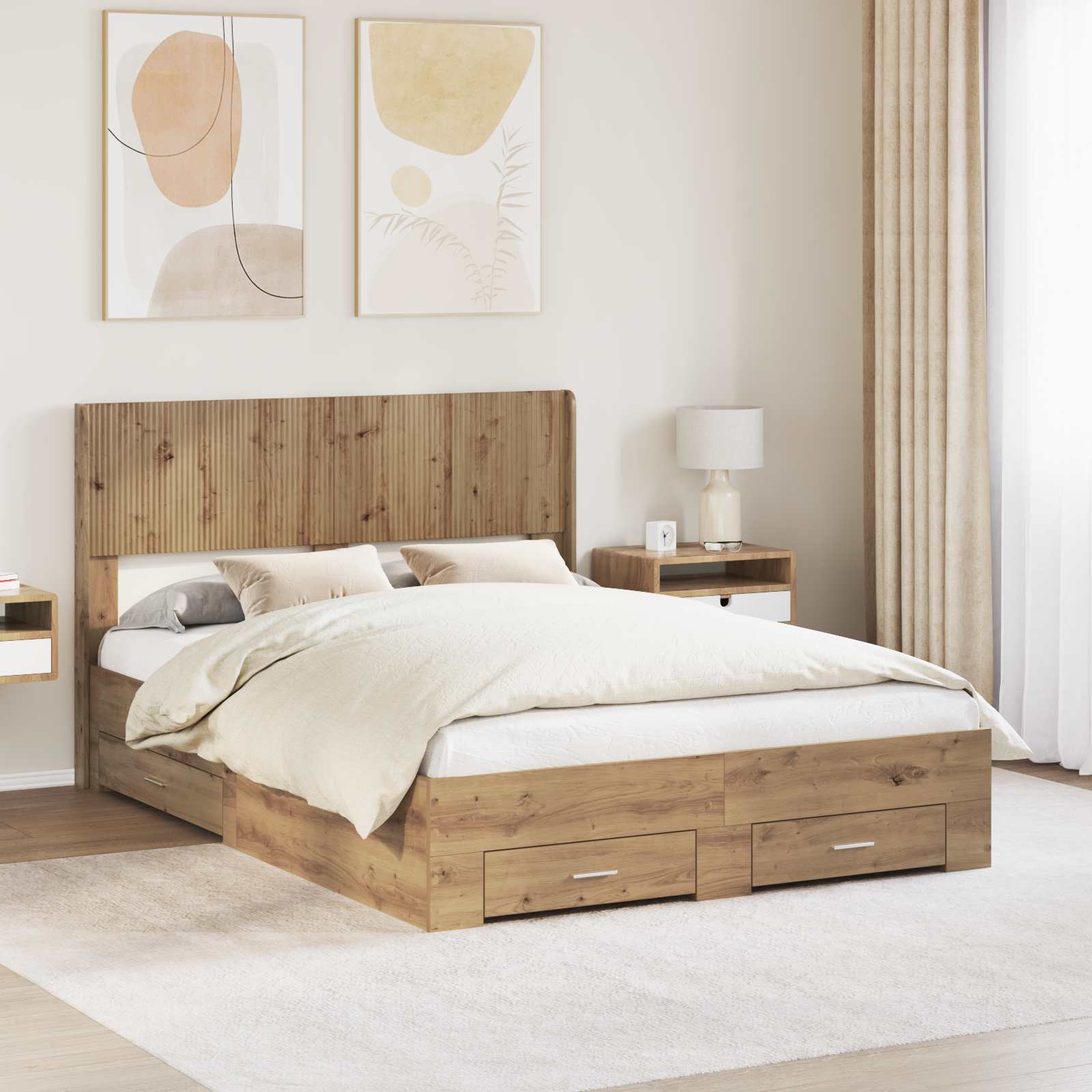 vidaXL Bedframe met opbergruimte en hoofdbord Zwart 200 x 200 cm