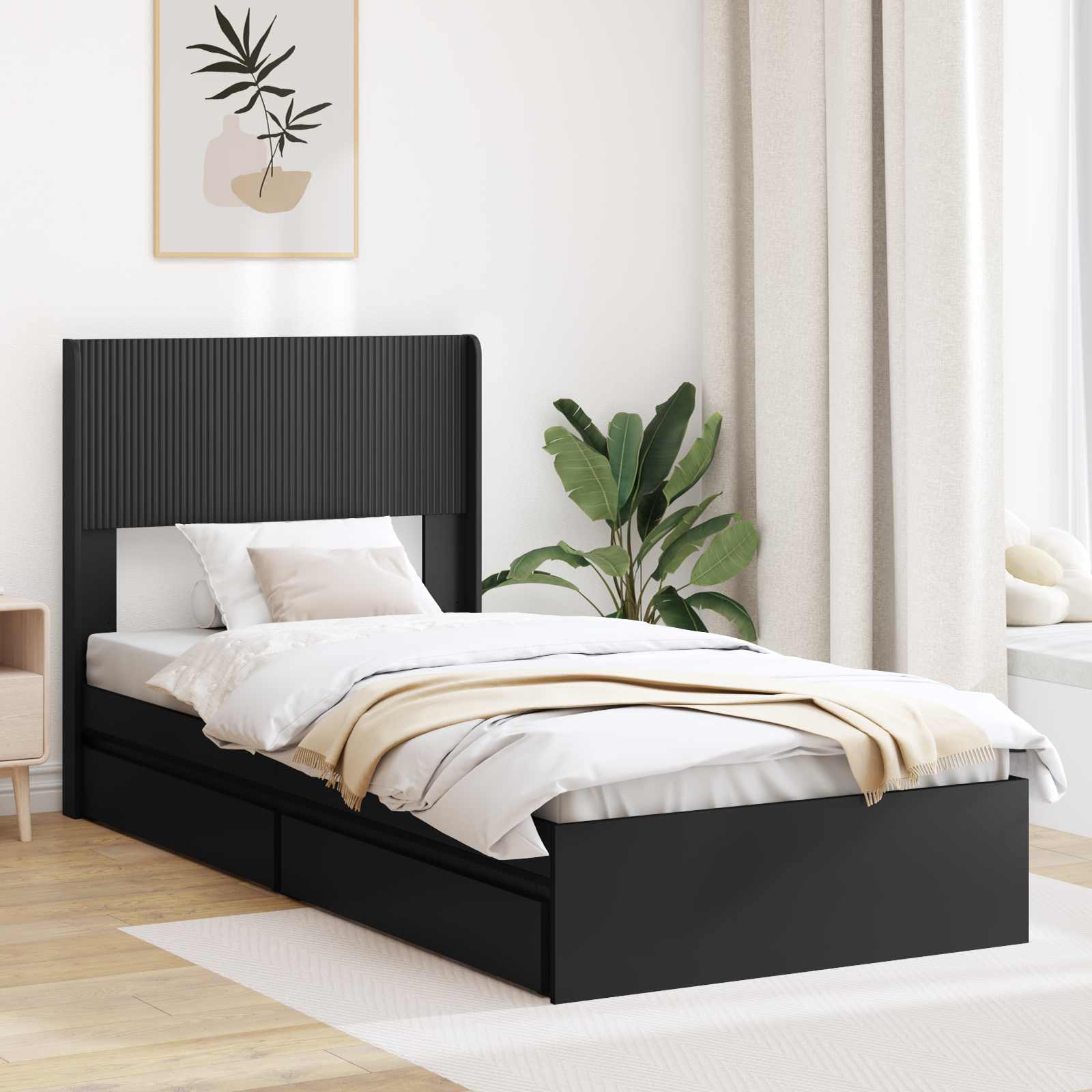 vidaXL Bedframe met opbergruimte en hoofdbord Zwart 200 x 200 cm